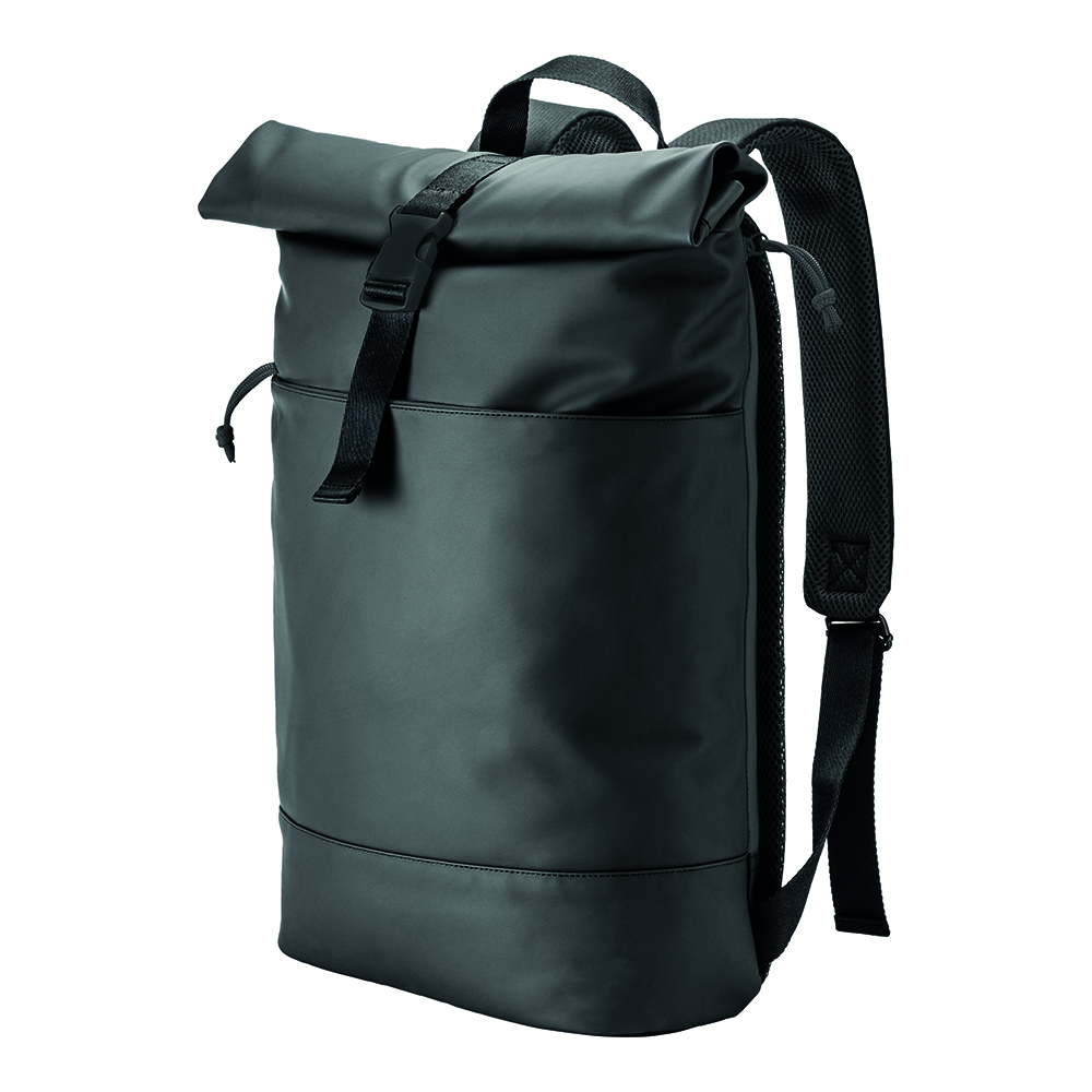 Water resistant soft pu laptop backpack, notebook compartment Black