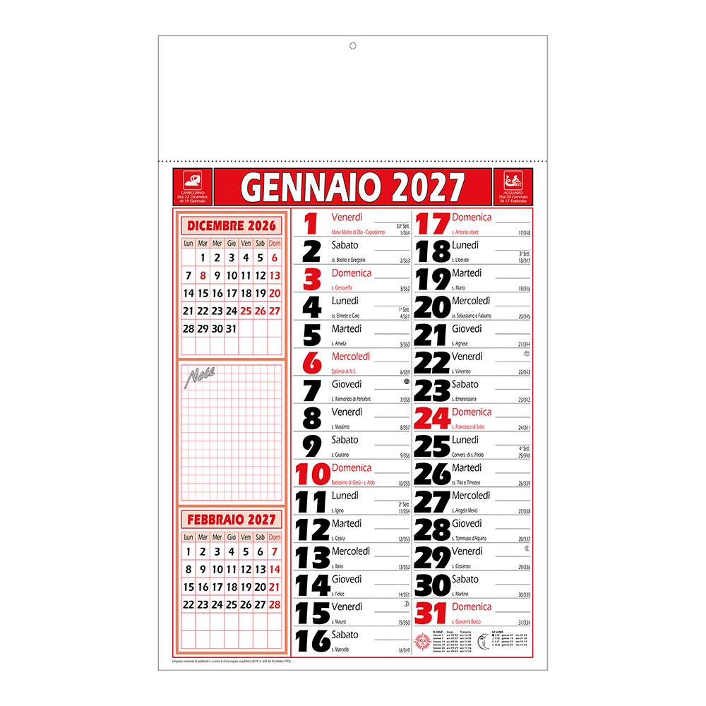 2027 Two-Colour Monthly Wall Calendar, 12 sheets, coated paper, heat-sealed Red