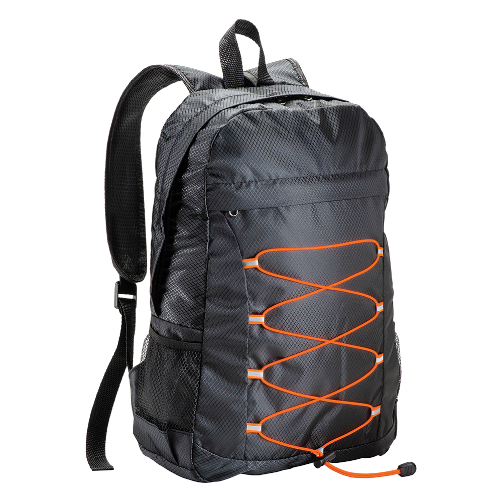 210D RIPSTOP polyester retractable backpack with 4 pockets whome two mesh side pockets Black