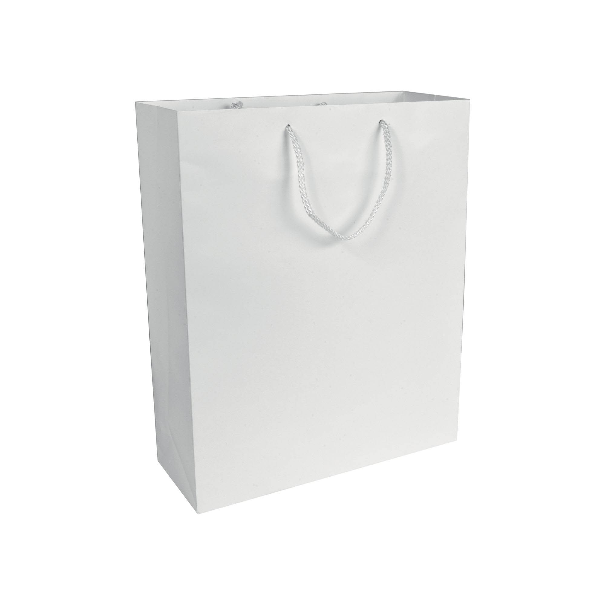 157 g/m2 matte laminated paper shopping bag with gusset and bottom reinforcement White