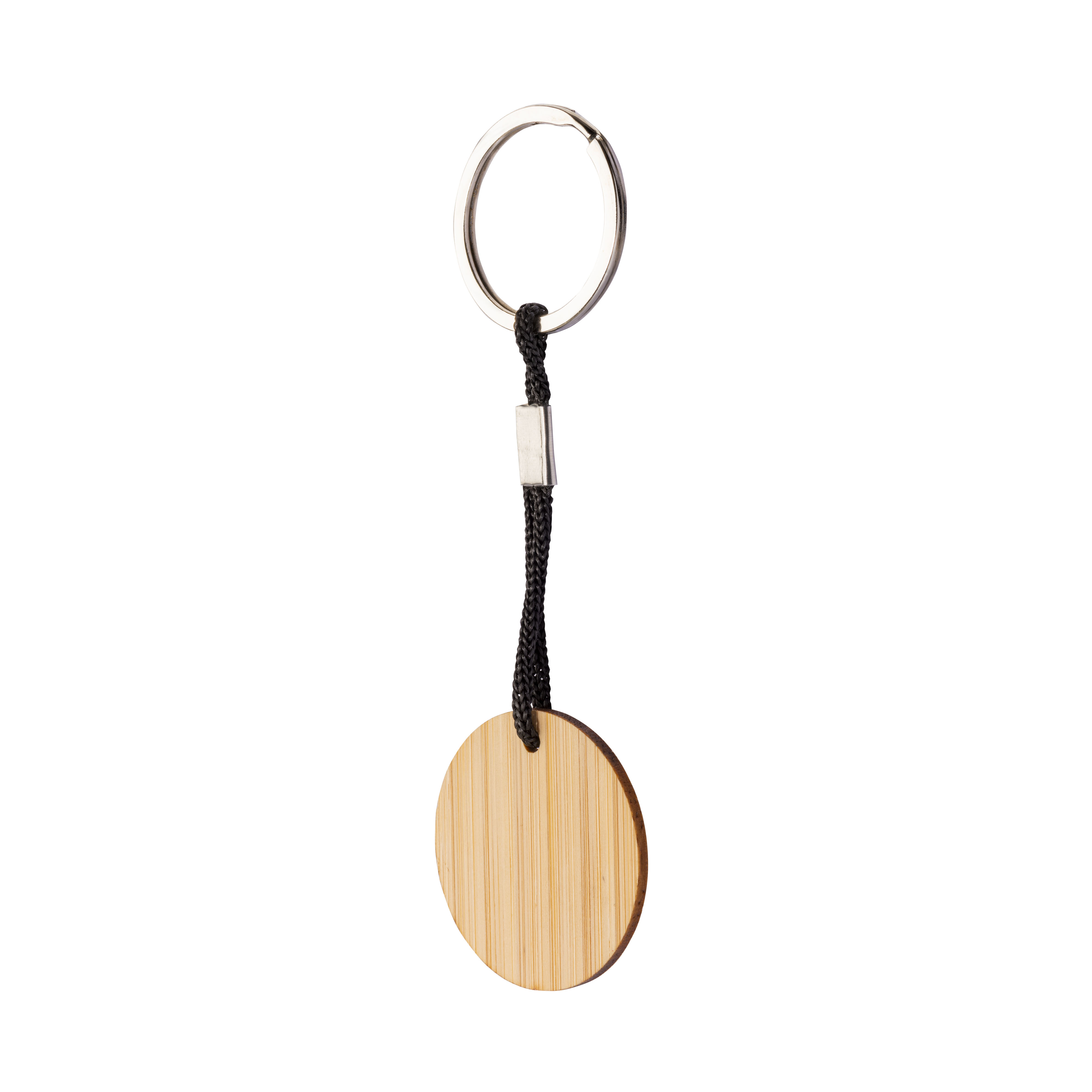 Bamboo keychain with cord and metal ring Black