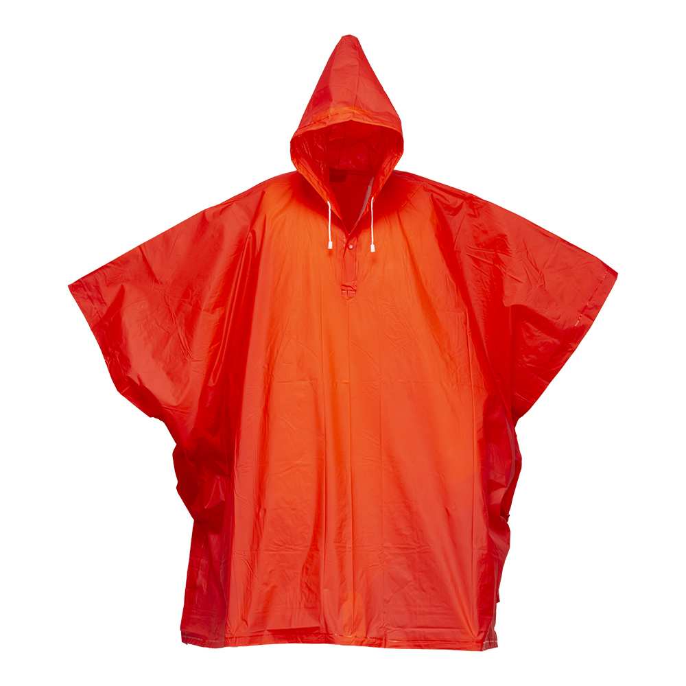Water-resistant PVC (400 g) poncho, supplied in a bag. One size Red
