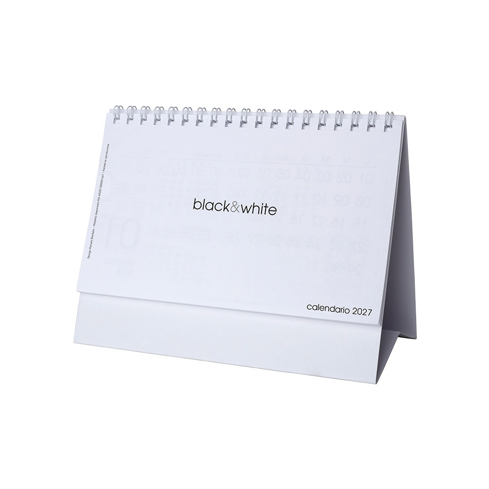 2027 Monthly Desk Calendar, 13 sheets on white or black cardstock, spiral bound White