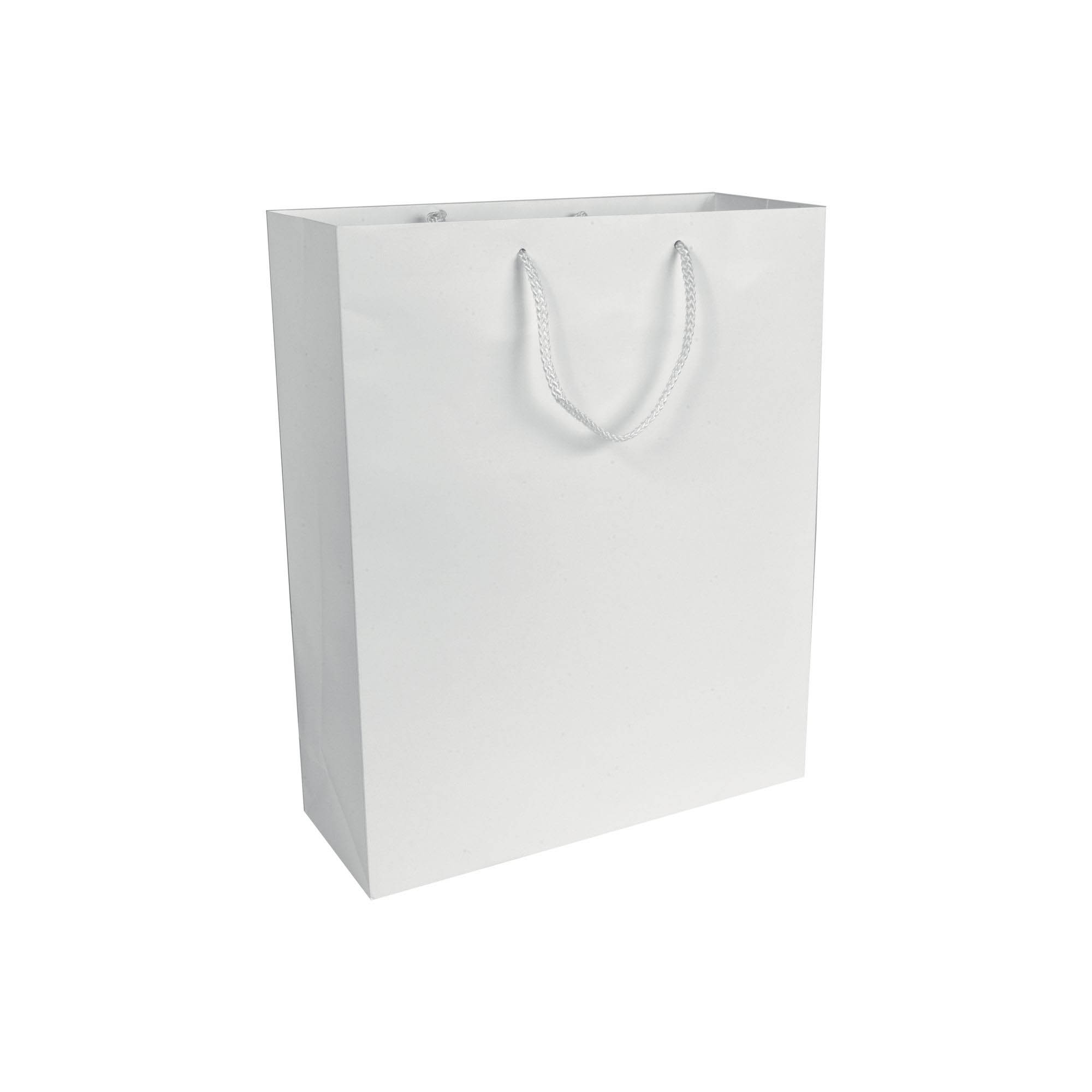 157 g/m2 matte laminated paper shopping bag with gusset and bottom reinforcement White