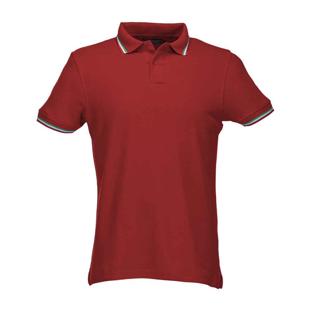 100% piqué cotton (180 g/m2) short-sleeved polo shirt with three-colour trims Red M