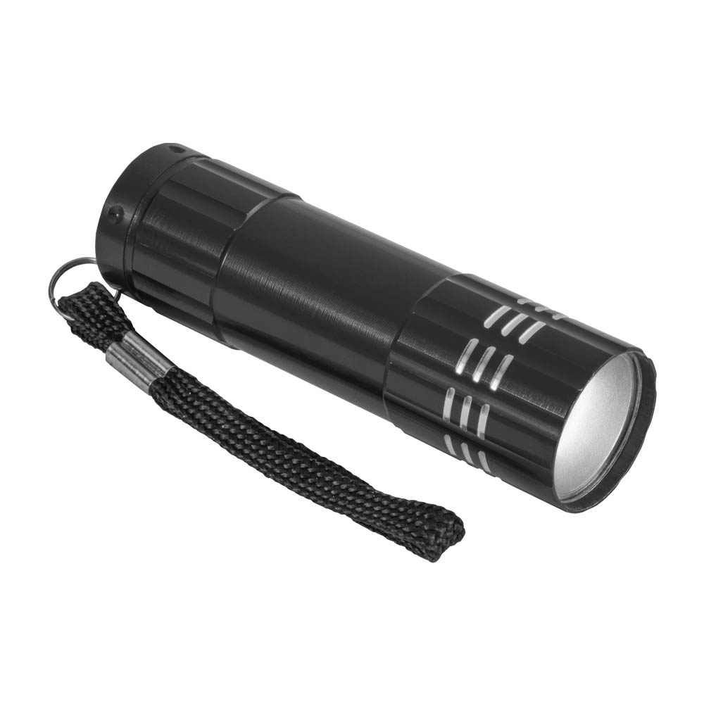 Aluminium COB  LED (Chip On Board)  torch  with string (batteries NOT included) Black