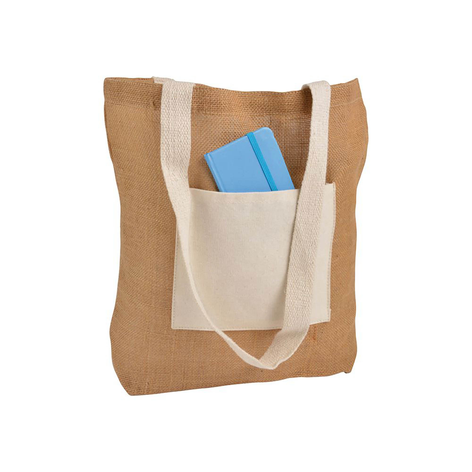 Jute shopping bag with bottom gusset in natural cotton, zip closure Natural