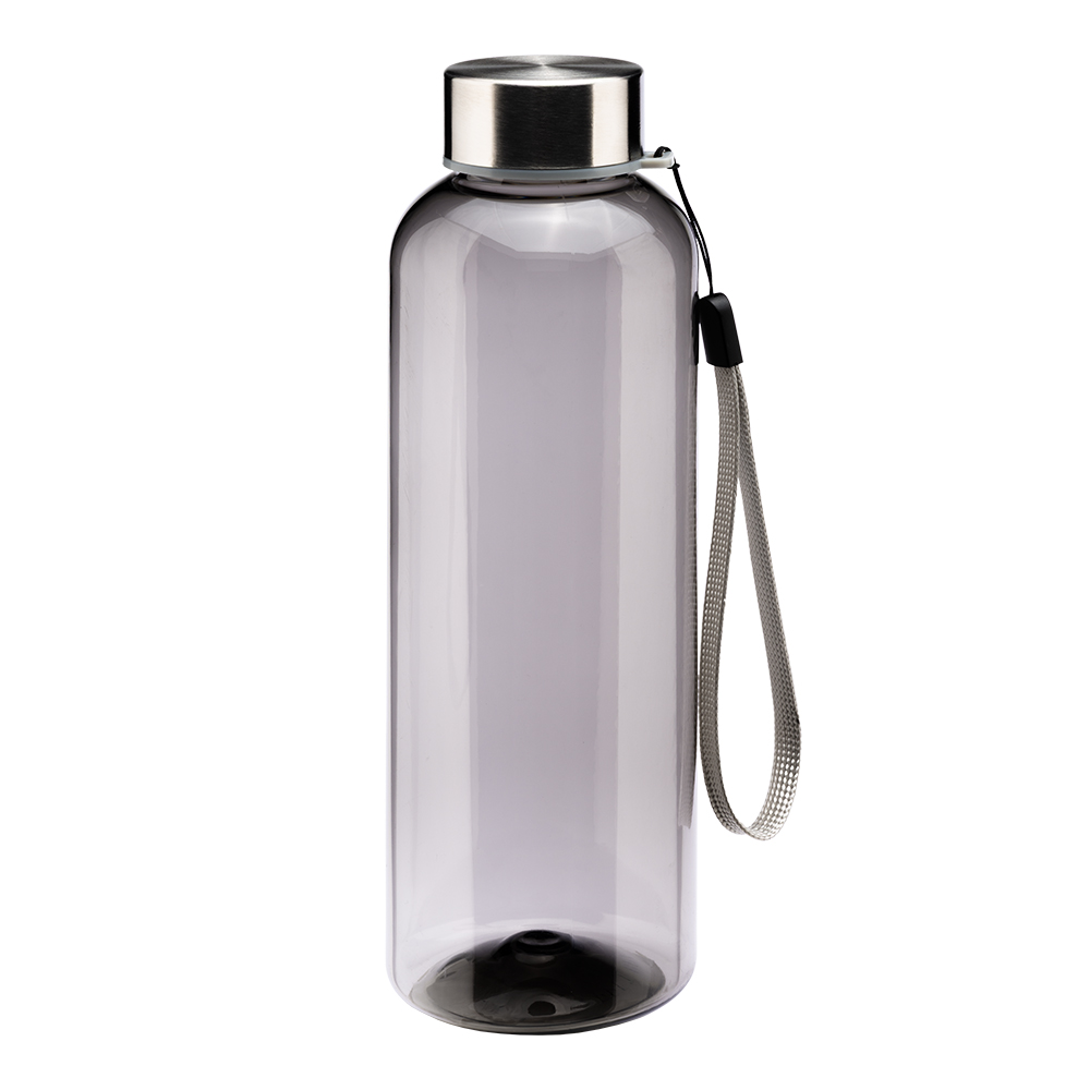 Transparent bottle in recycled PET 500 ml. Plastic cap with cord Black