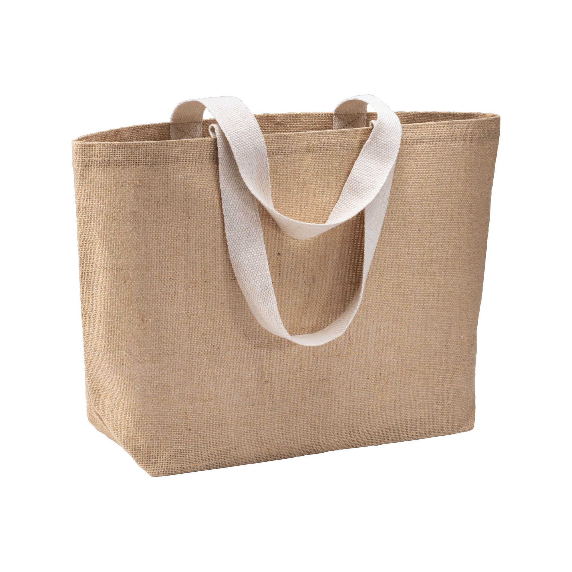 Jute shopping bag with gusset at the base and long  handles Natural