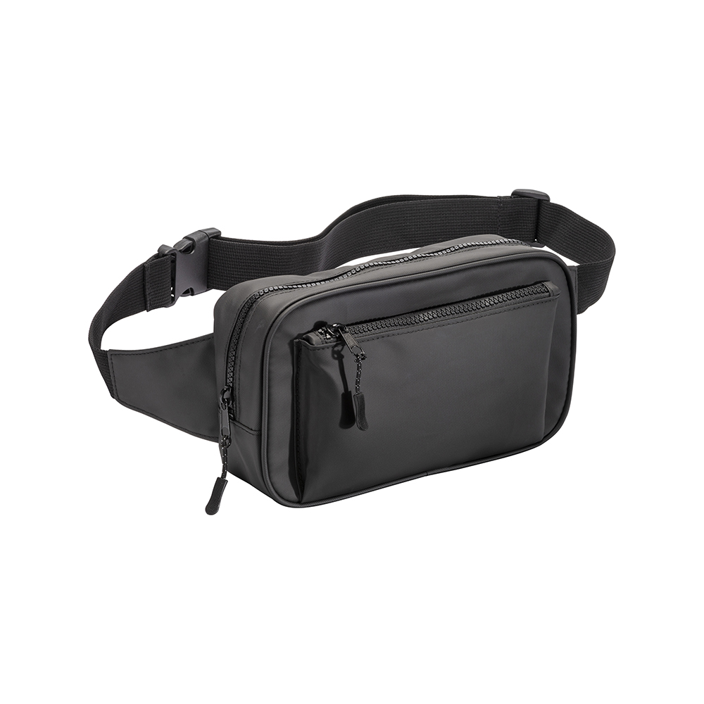 Water resistant polyester  waistbag. Front pocket with zipper and adjustable belt Black
