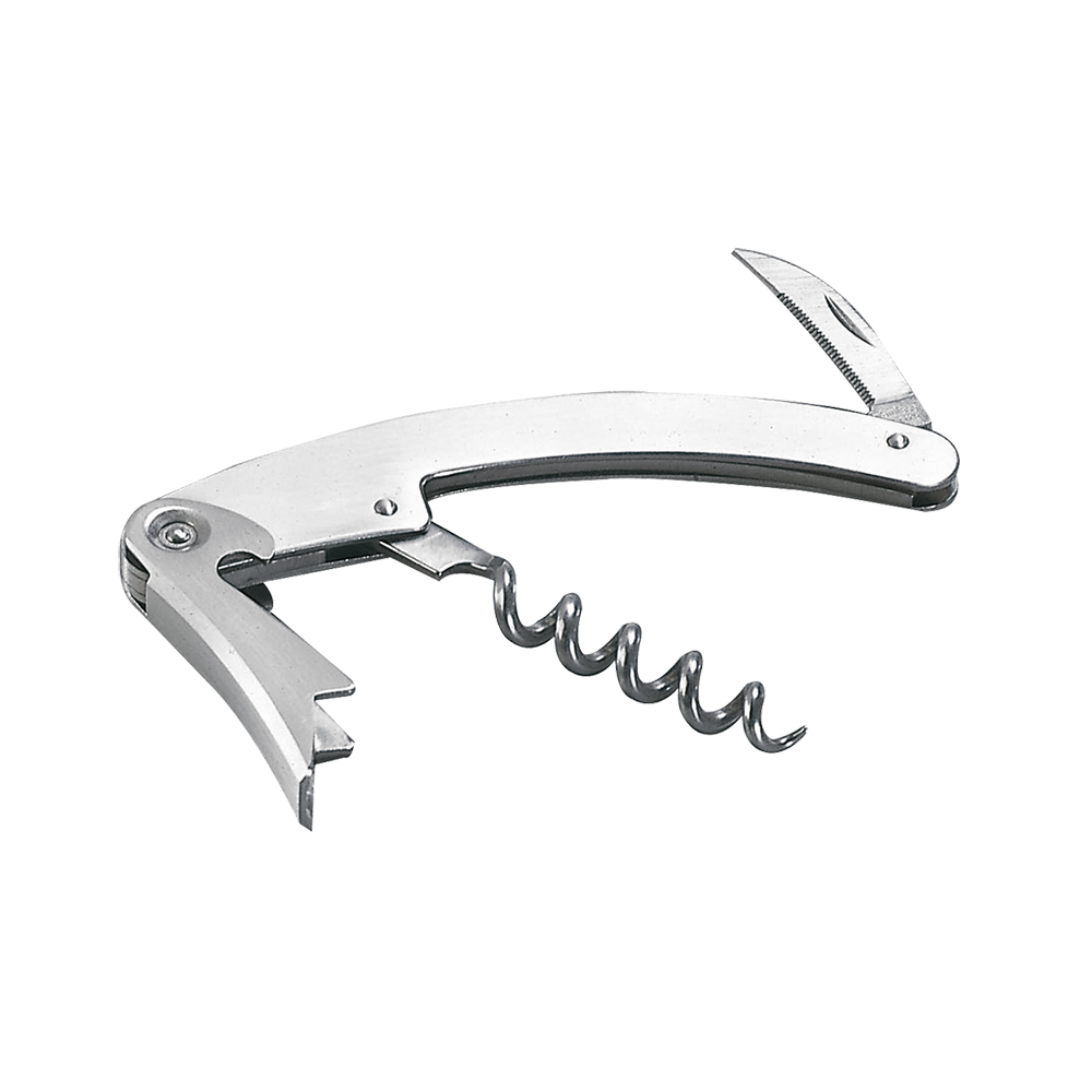 Corkscrew/bottle-opener/penknife and cut-capsule with satin-finished metal handle Silver