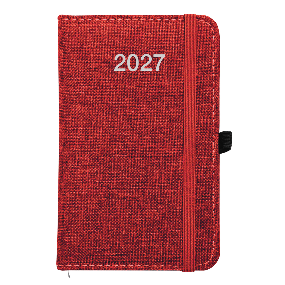 Weekly pocket diary for 2027, hard cover in recycled PET with a mélange effect Red