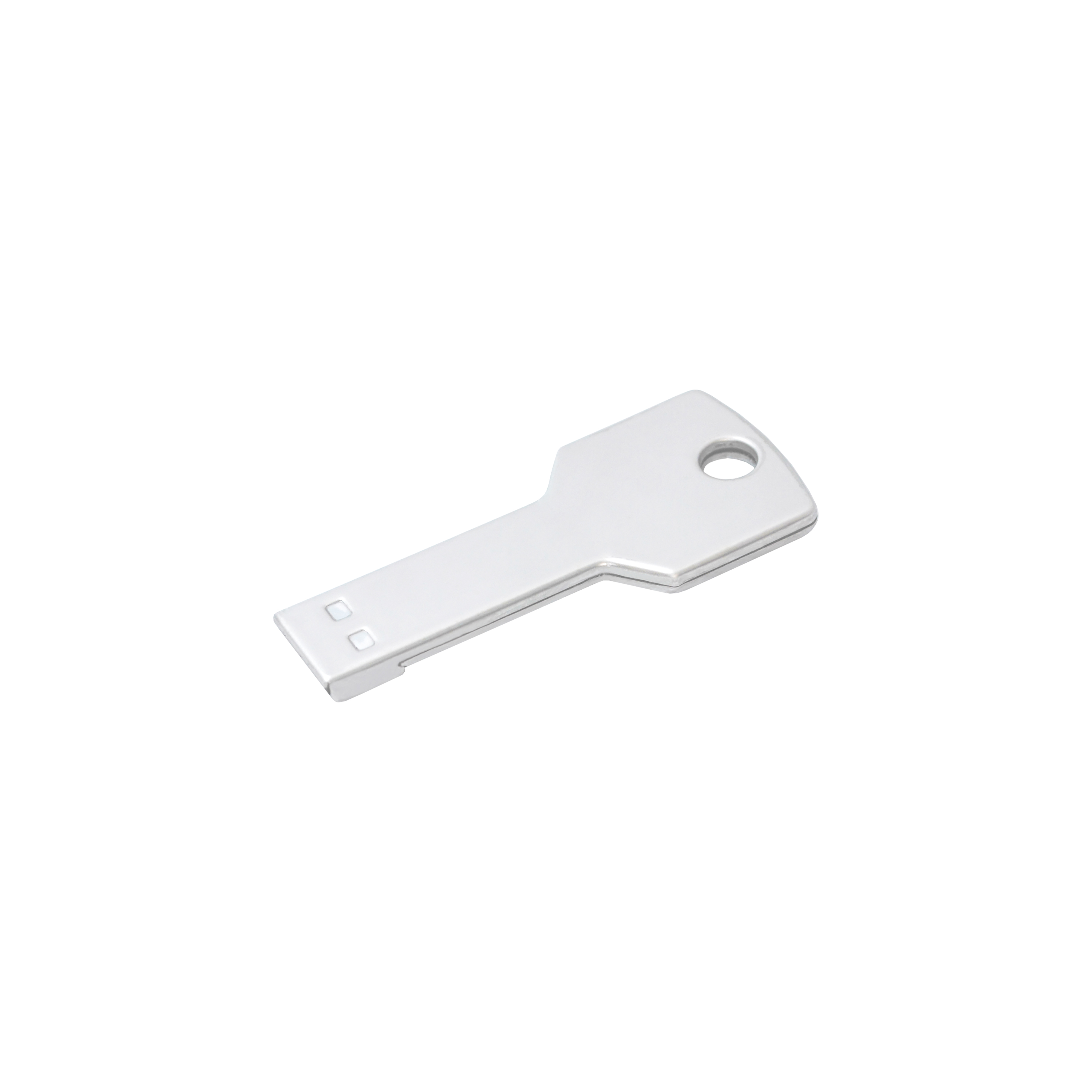 4 GB key-shaped metal pen drive with hole for keychain. Upload on request with delivery Silver