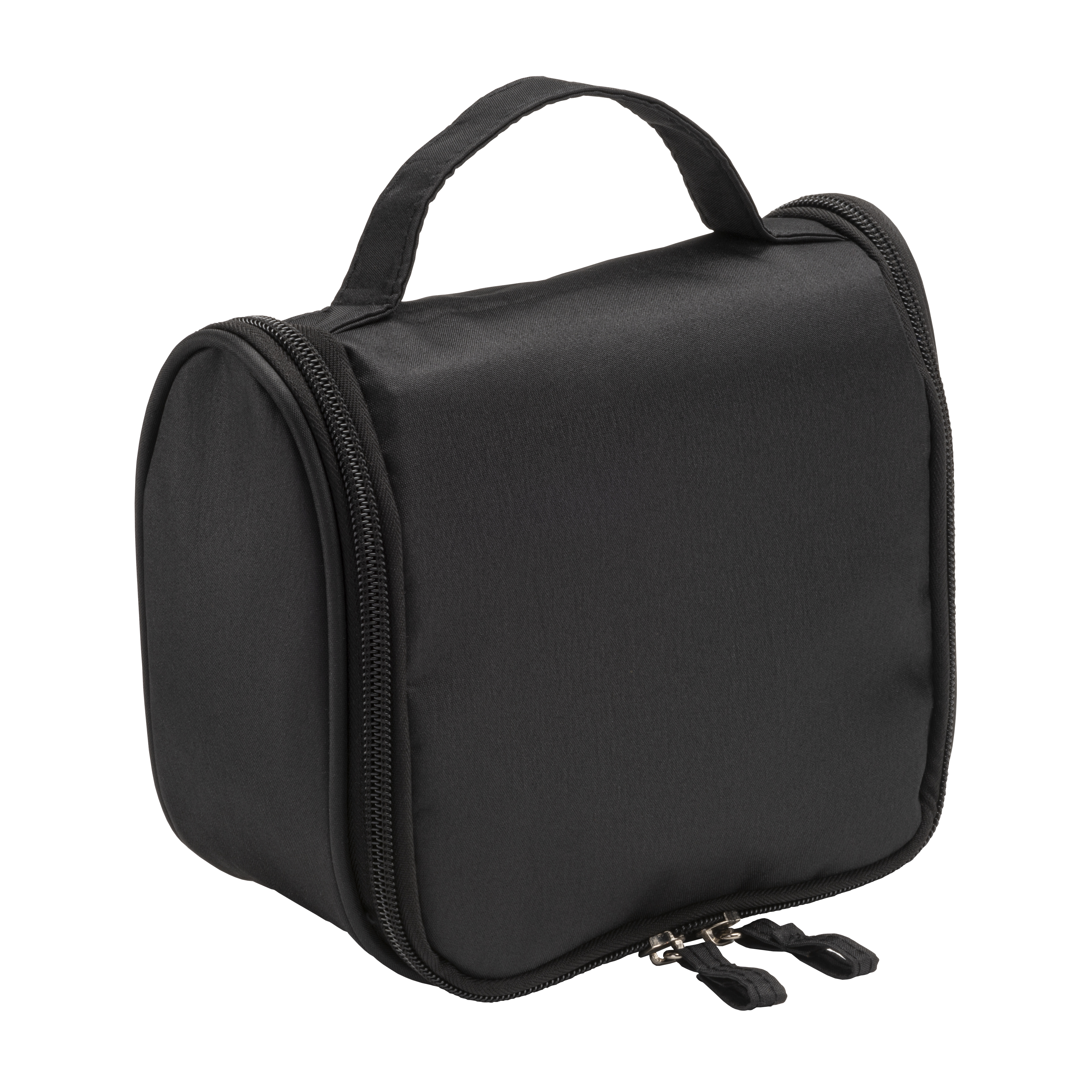 Microfiber beauty case with zipper, large inside pockets, hook and handle Black