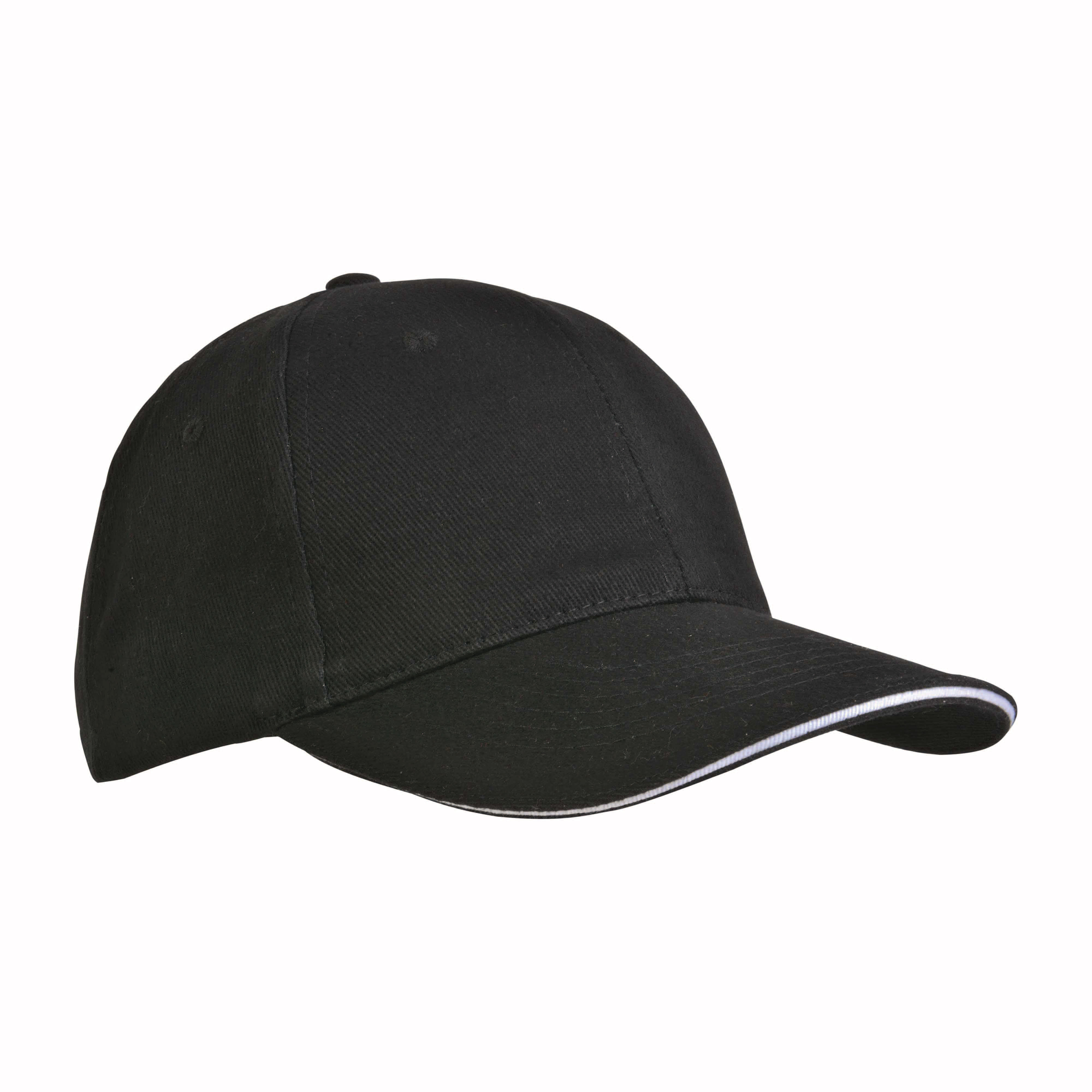 Thick cotton 6-panel cap with sandwich visor and adjustable velcro strap Black