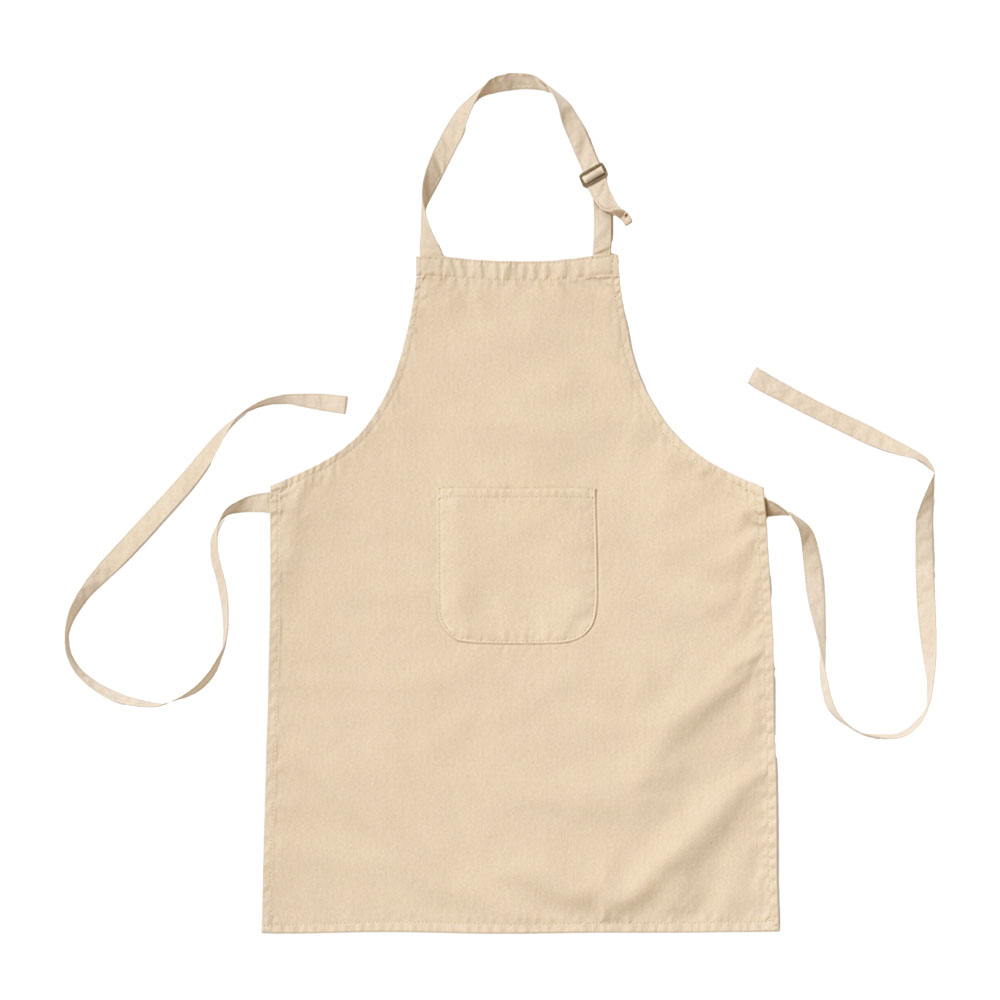 Adjustable long kitchen apron in cotton and polyester. Front pocket Natural