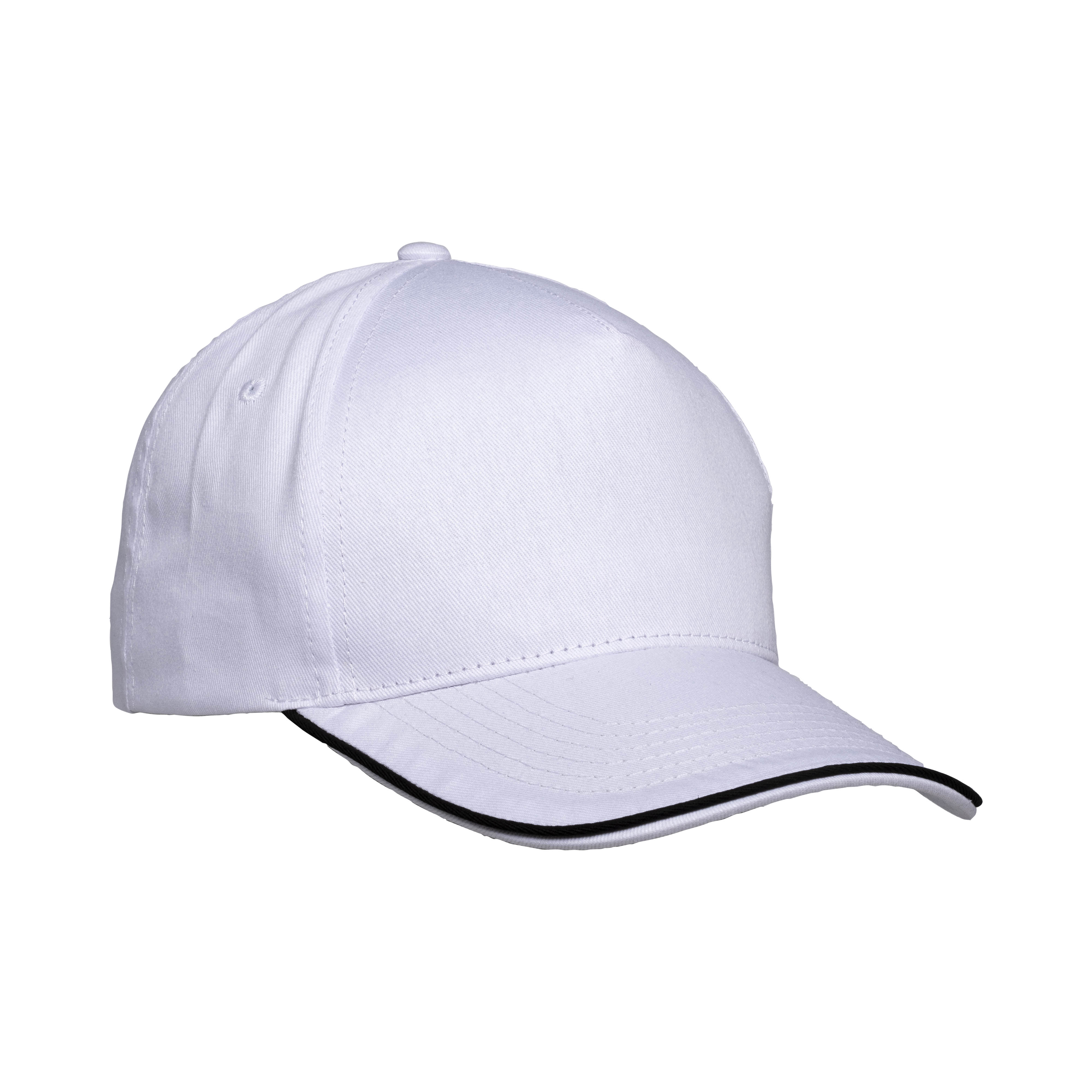 Cotton 5-panel baseball cap, contrasting sandwich visor Velcro closure White