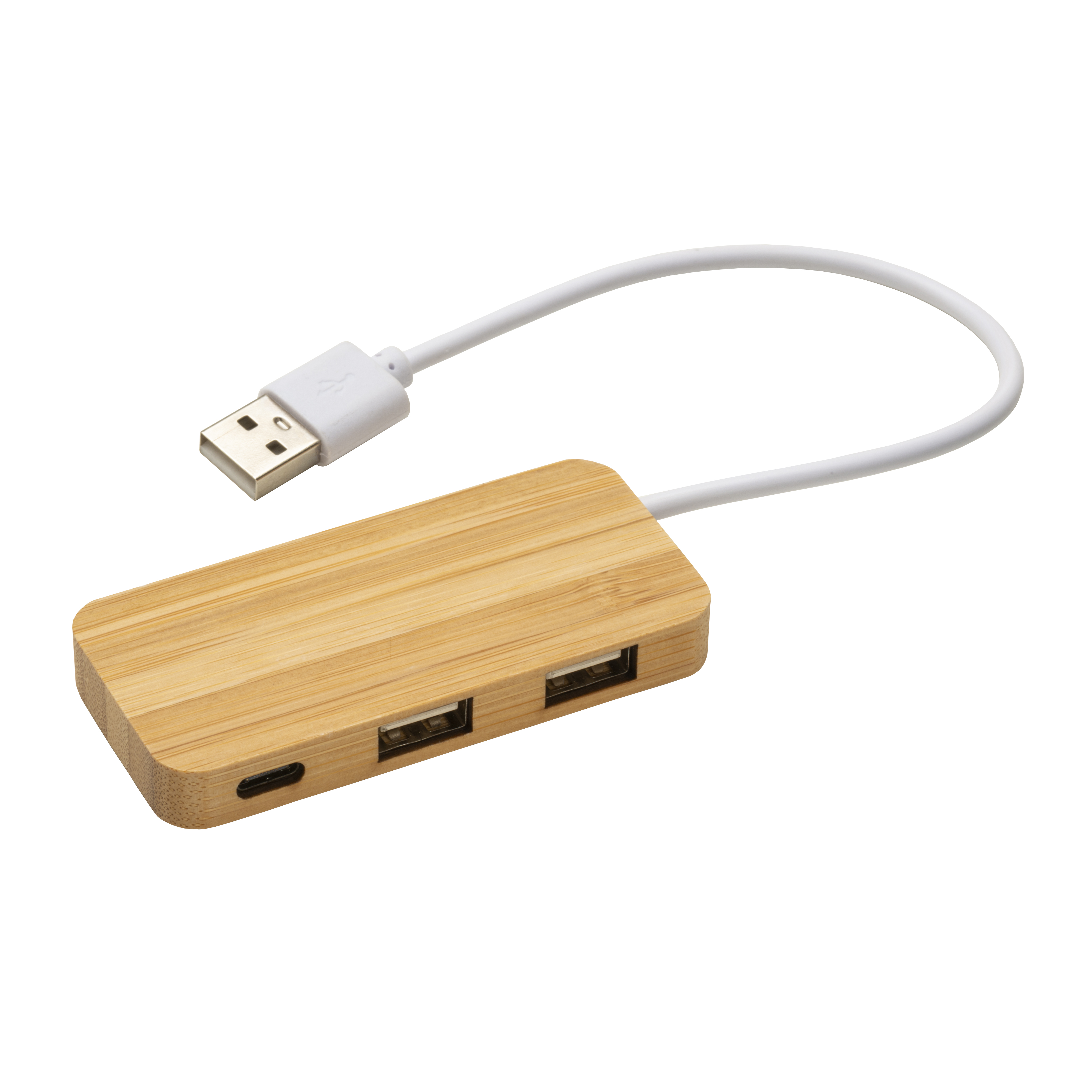 USB hub with 2 USB A ports and one type C port, integrated cable Natural