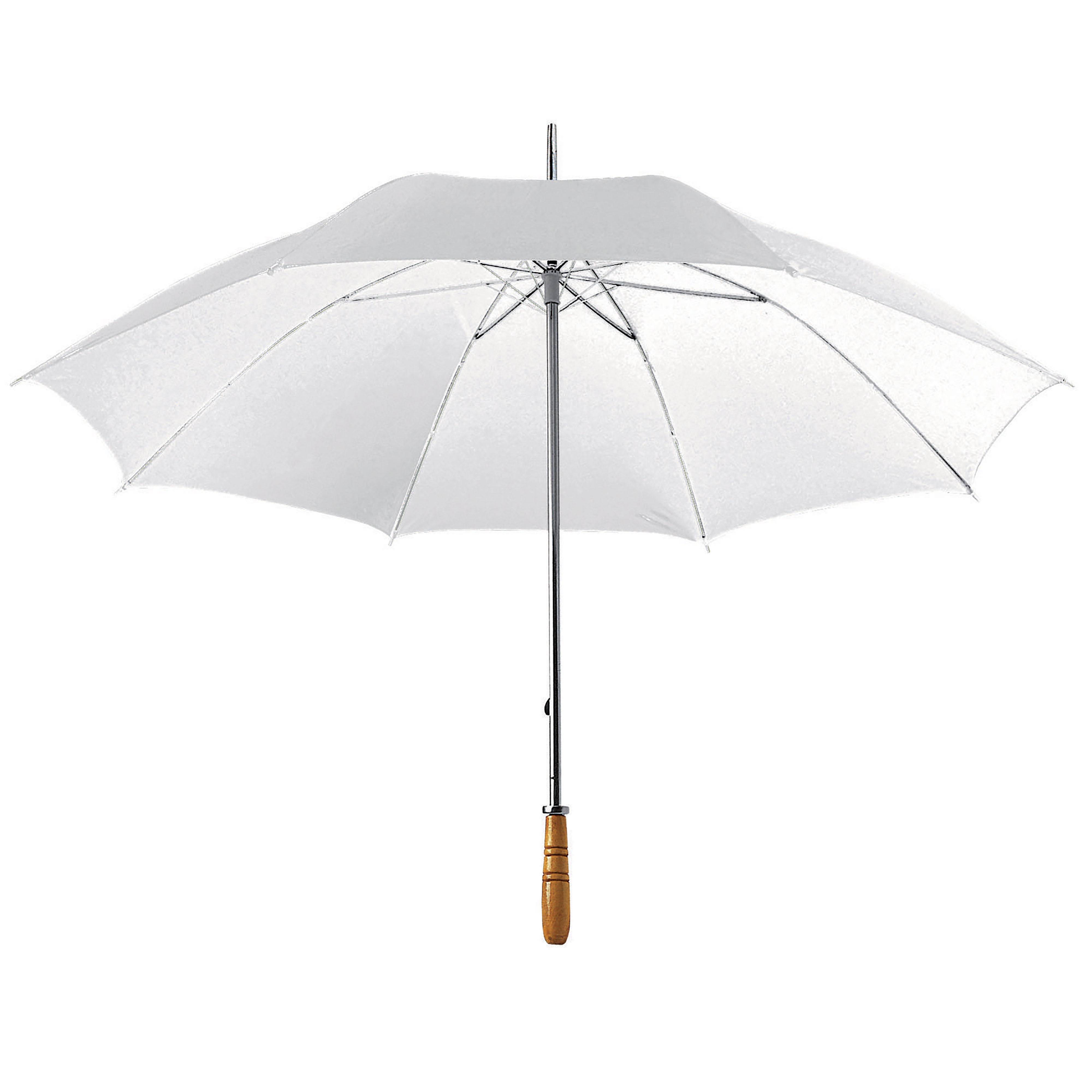 Golf umbrella with steel shaft and straight wood handle White