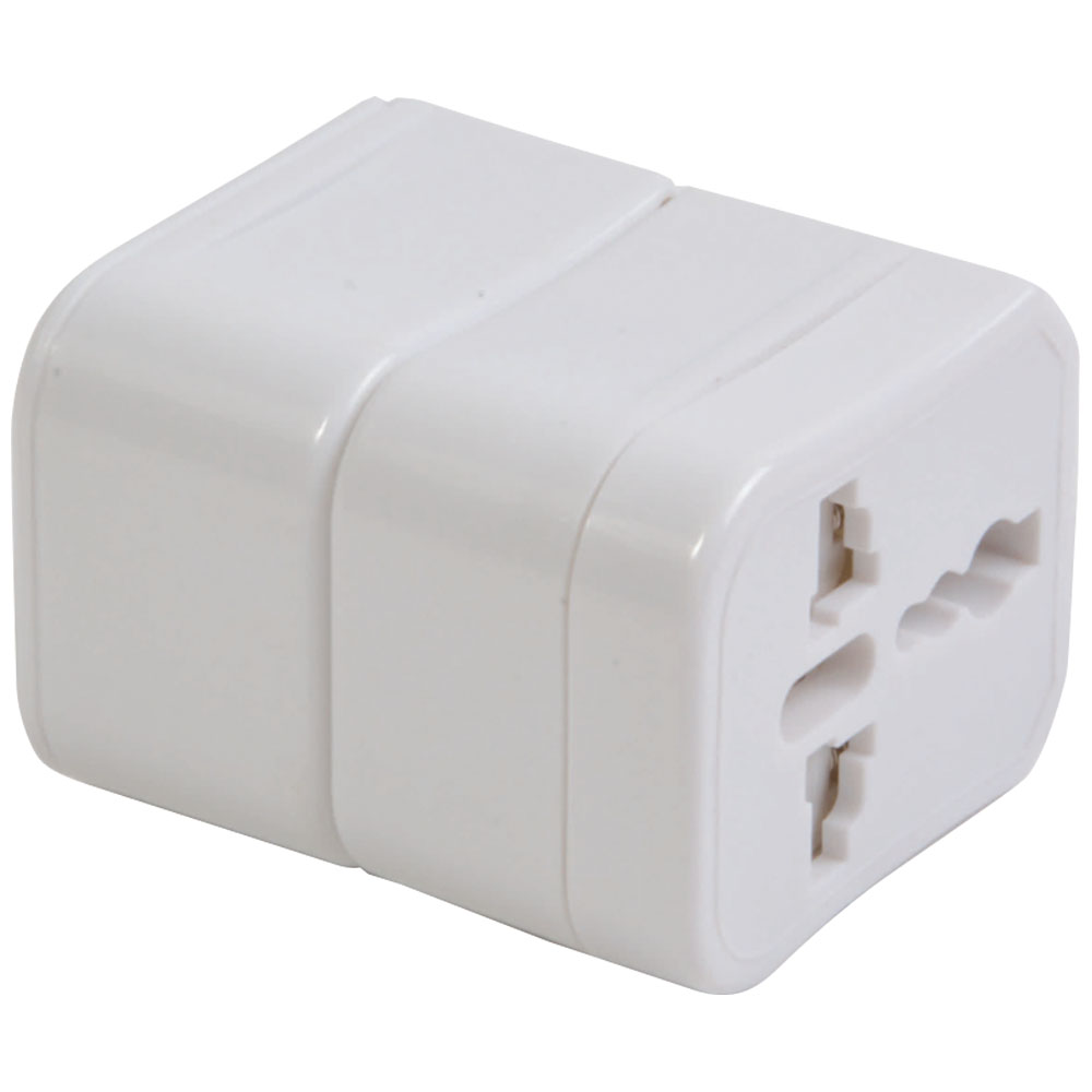 Universal adapter with plastic case. Input and output: 100-125 V 6 A or 220-250 V 6 A White