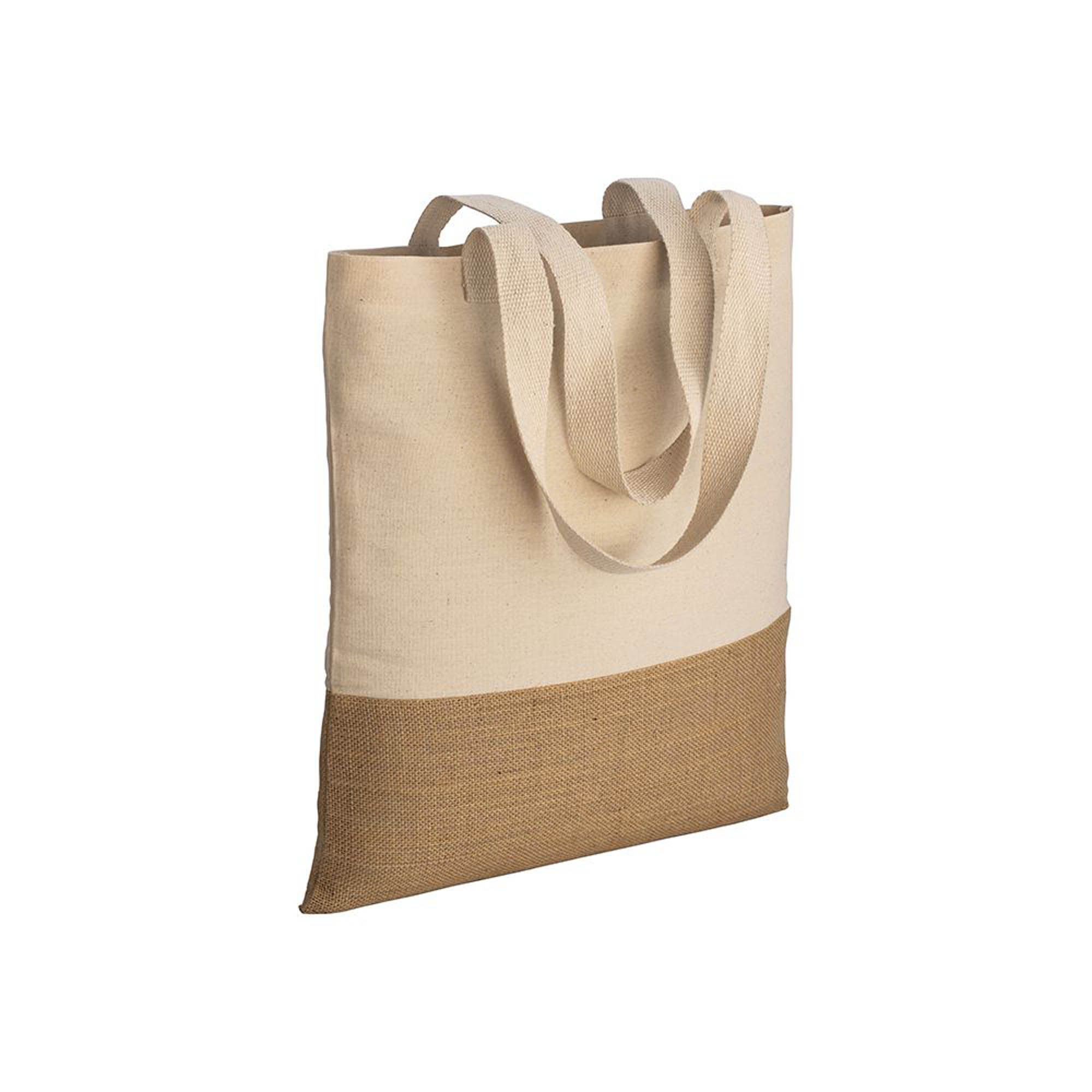 230g/m2 cotton shopping bag, with jute base, long handles Natural