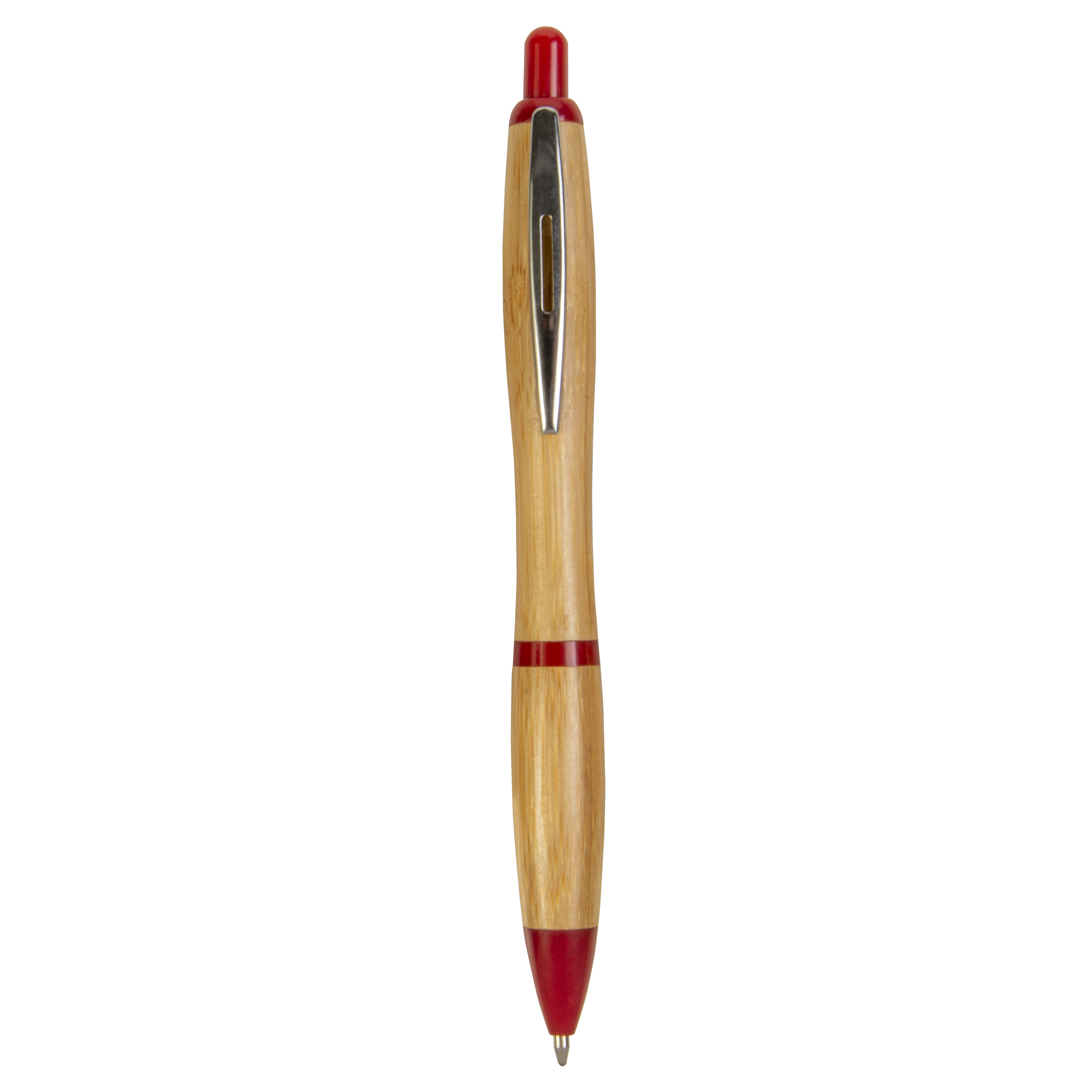 Push button ball pen in bamboo with chrome fittings Red