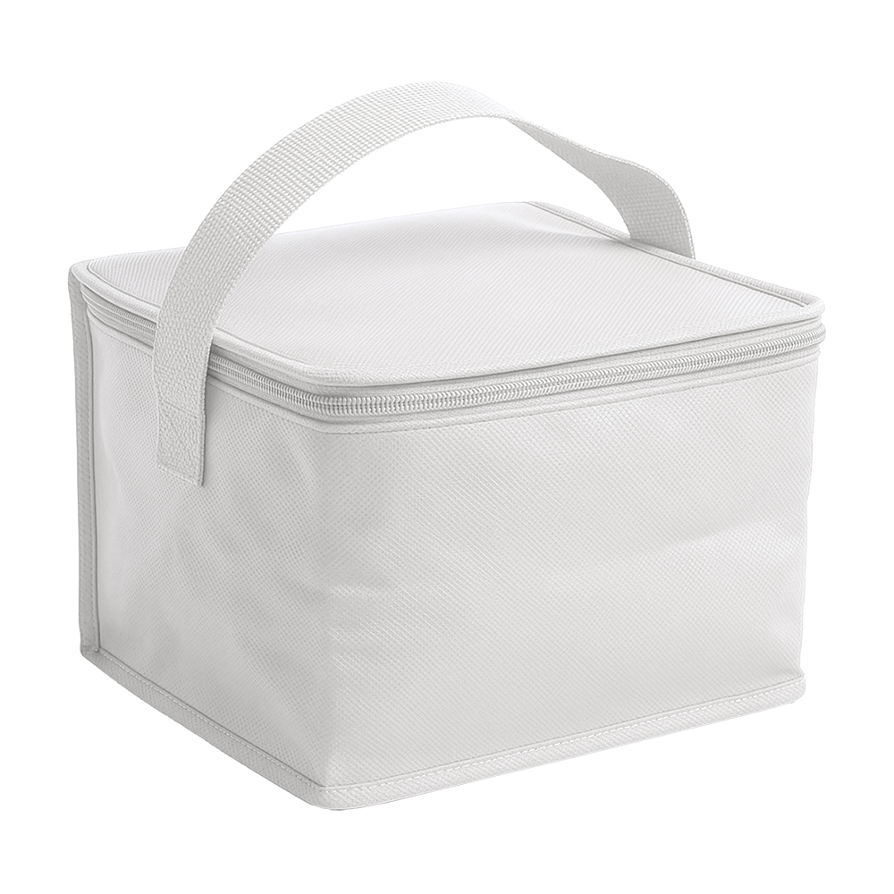 Thermal bag in R PET non woven. Silver interior lining White
