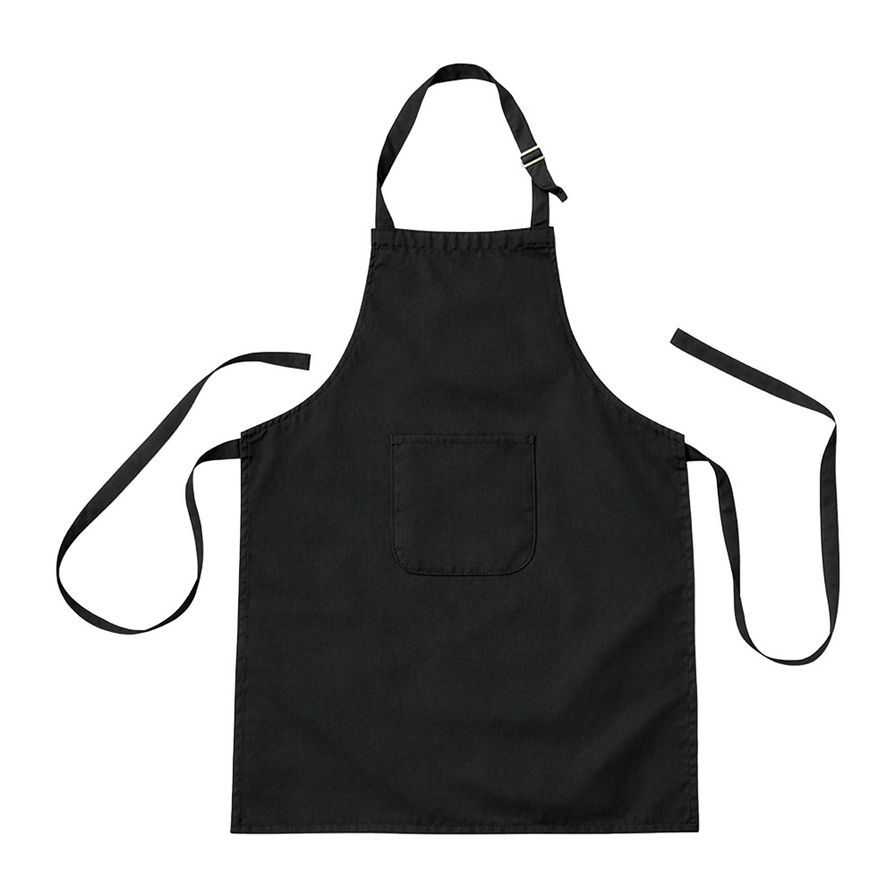 Adjustable long kitchen apron in cotton and polyester. Front pocket Black