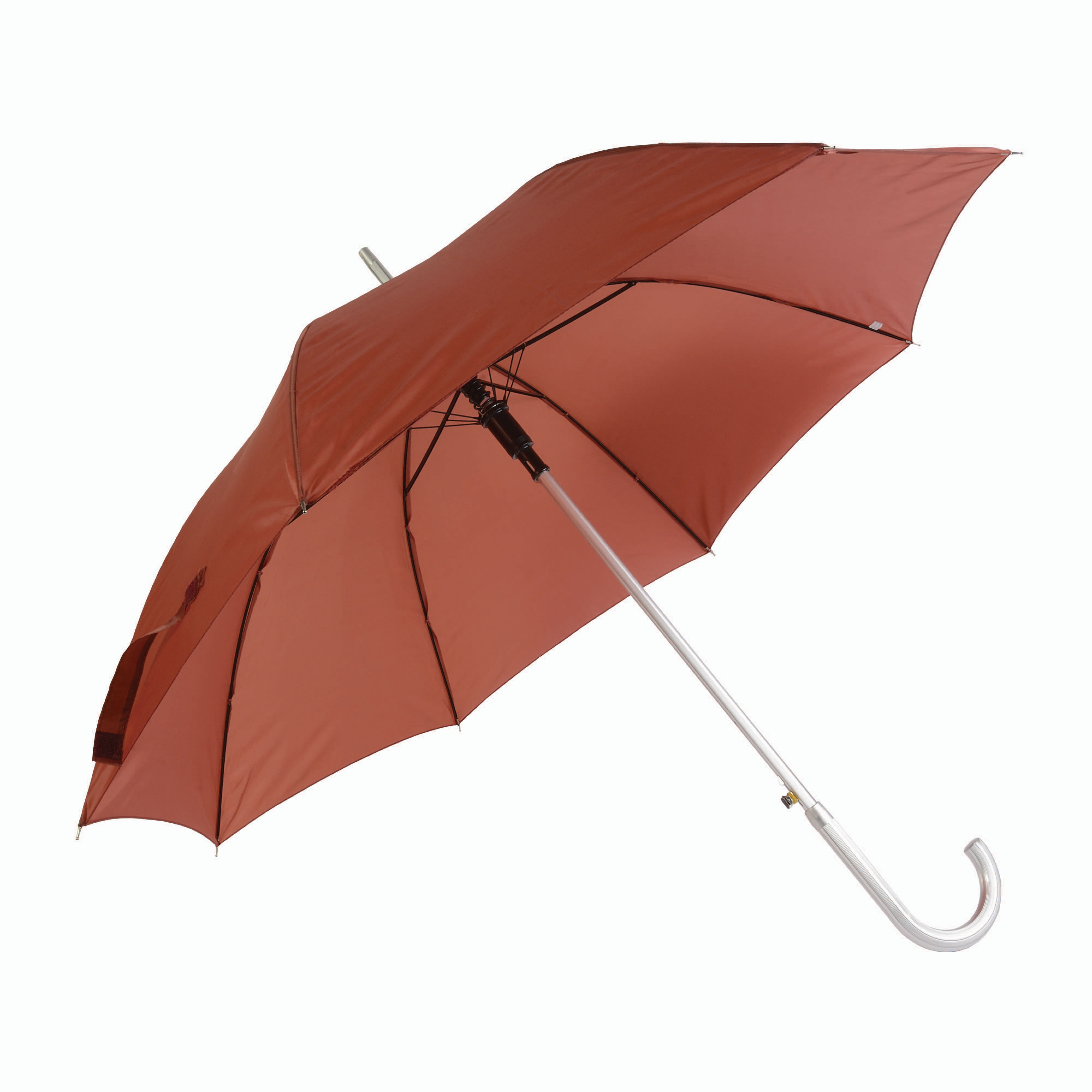 Solid-colour automatic umbrella with aluminium shaft, ferrule and curved handle Brick red