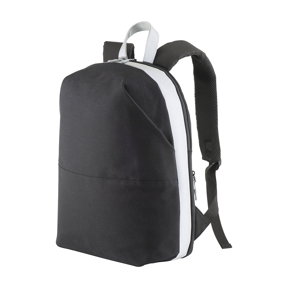 Canvas laptop backpack with high visibility eco-leather inserts/bands Grey/black