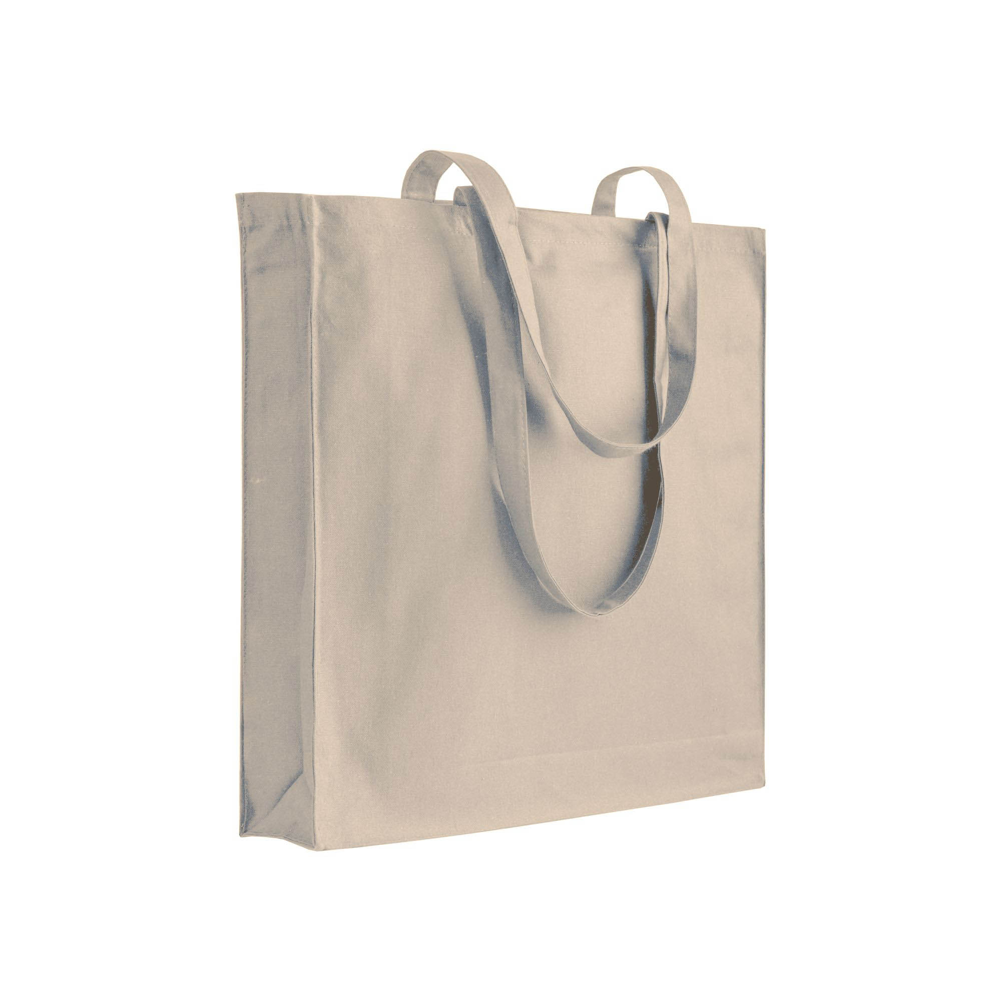 250 g/m2 cotton shopping bag, long handles and gusset, zip closure Natural