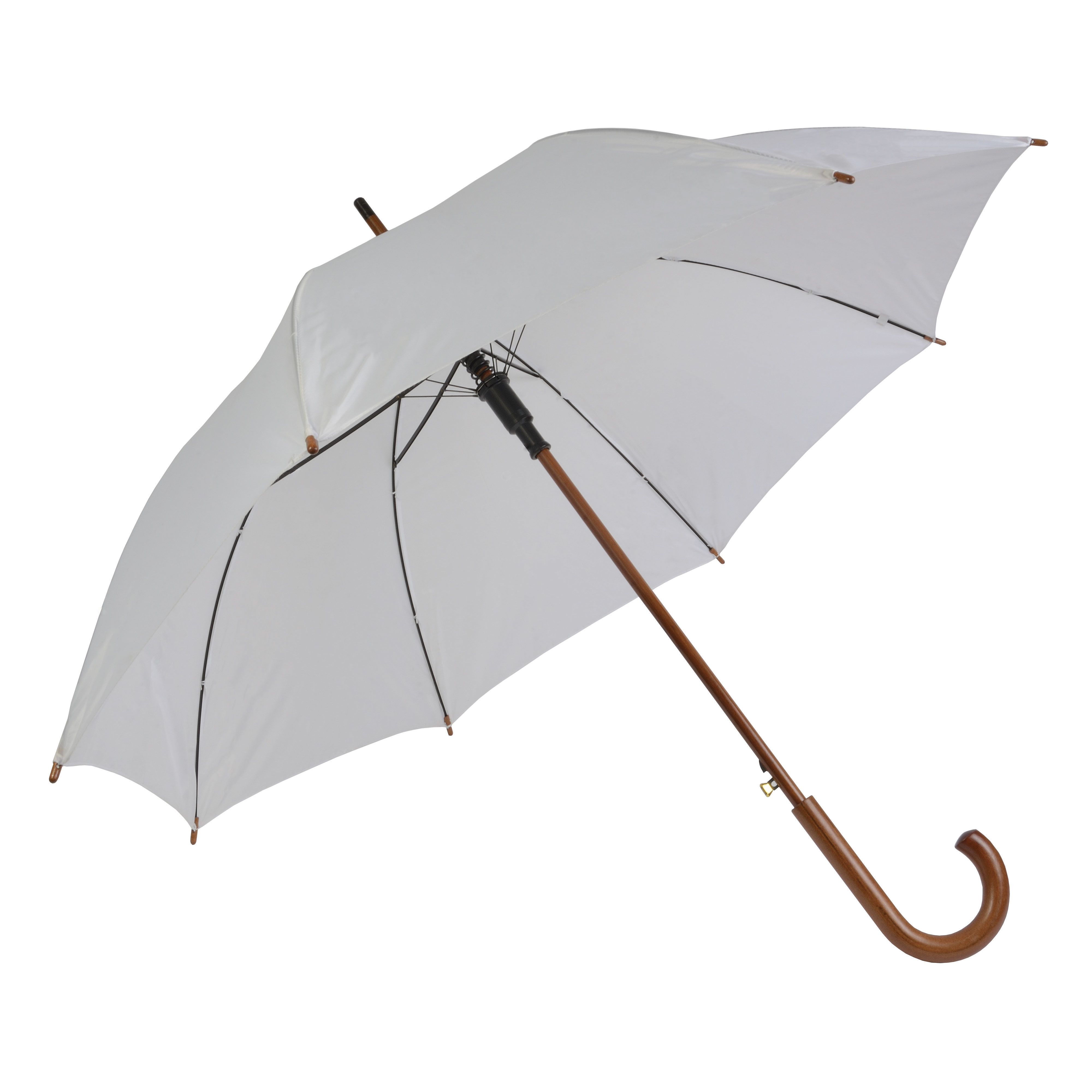 Automatic umbrella with wood shaft, ferrule and handle White