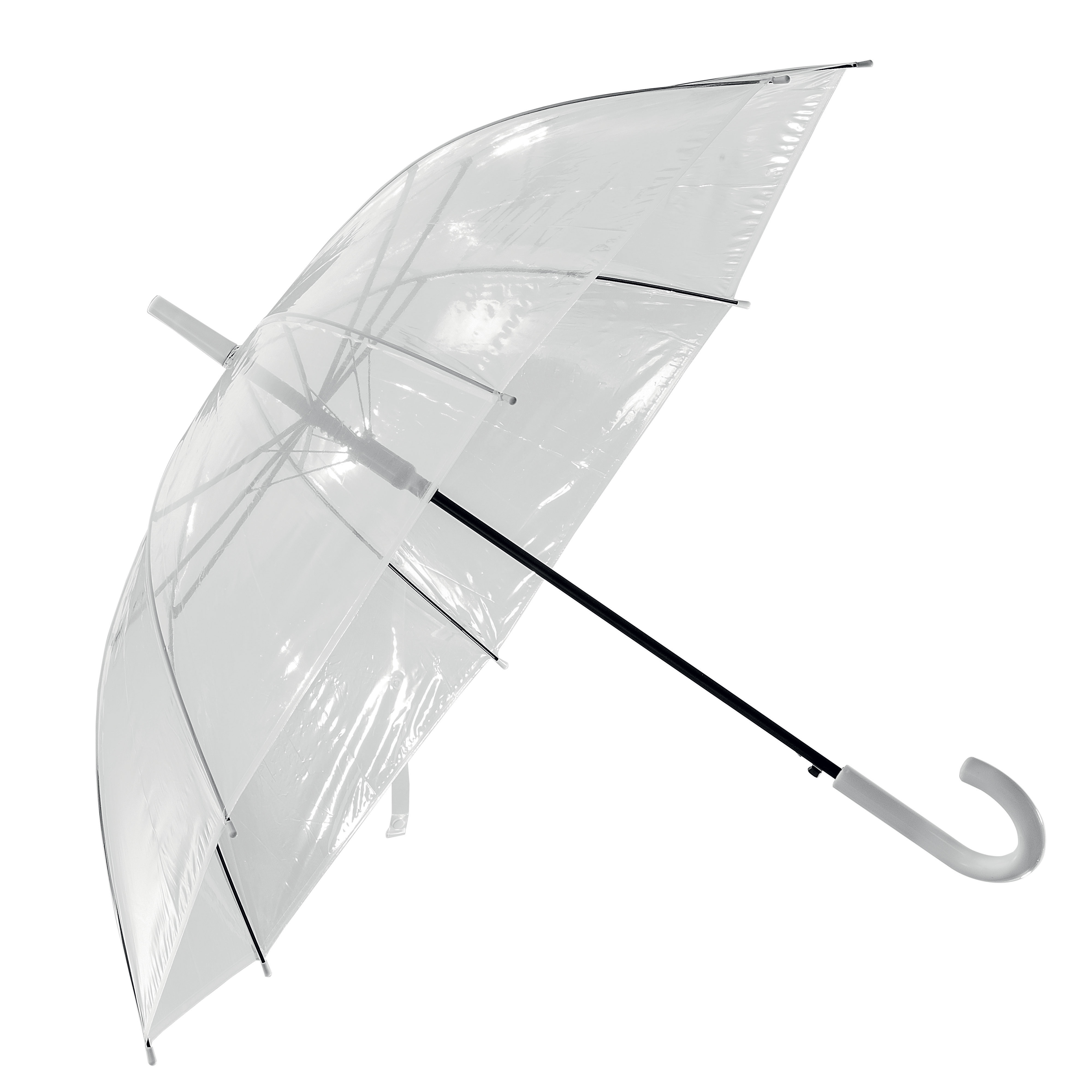 Transparent POE automatic umbrella with steel shaft and curved plastic handle Transparent