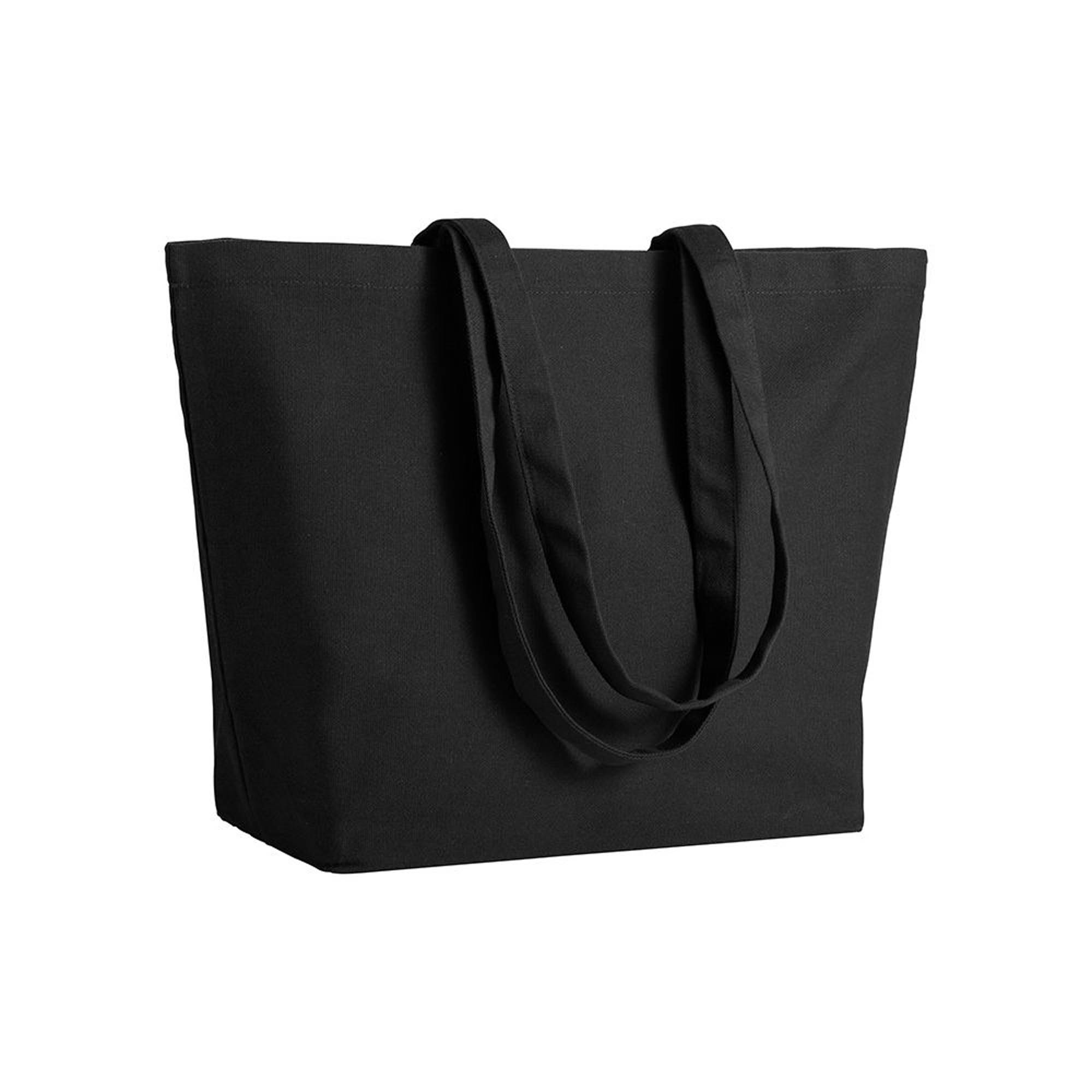 280 g-m2 cotton shopping bag, long handles and bottom gusset Black