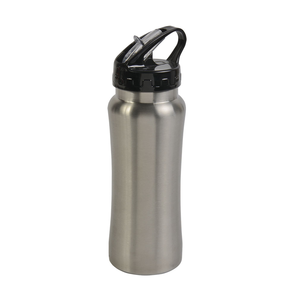 Single wall stainless steel sport bottle with drinking straw (600 ml) Silver