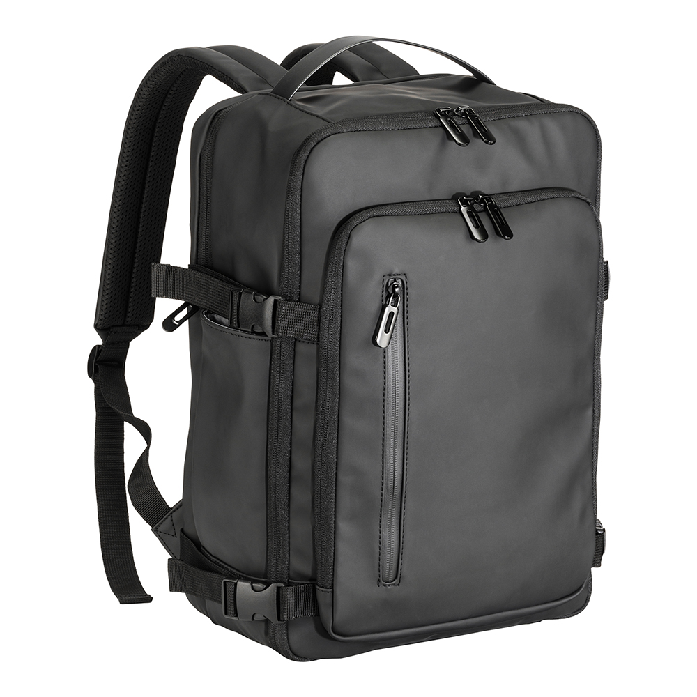 Cabin size travel backpack with laptop holder (15) in soft, water-resistant PU Black
