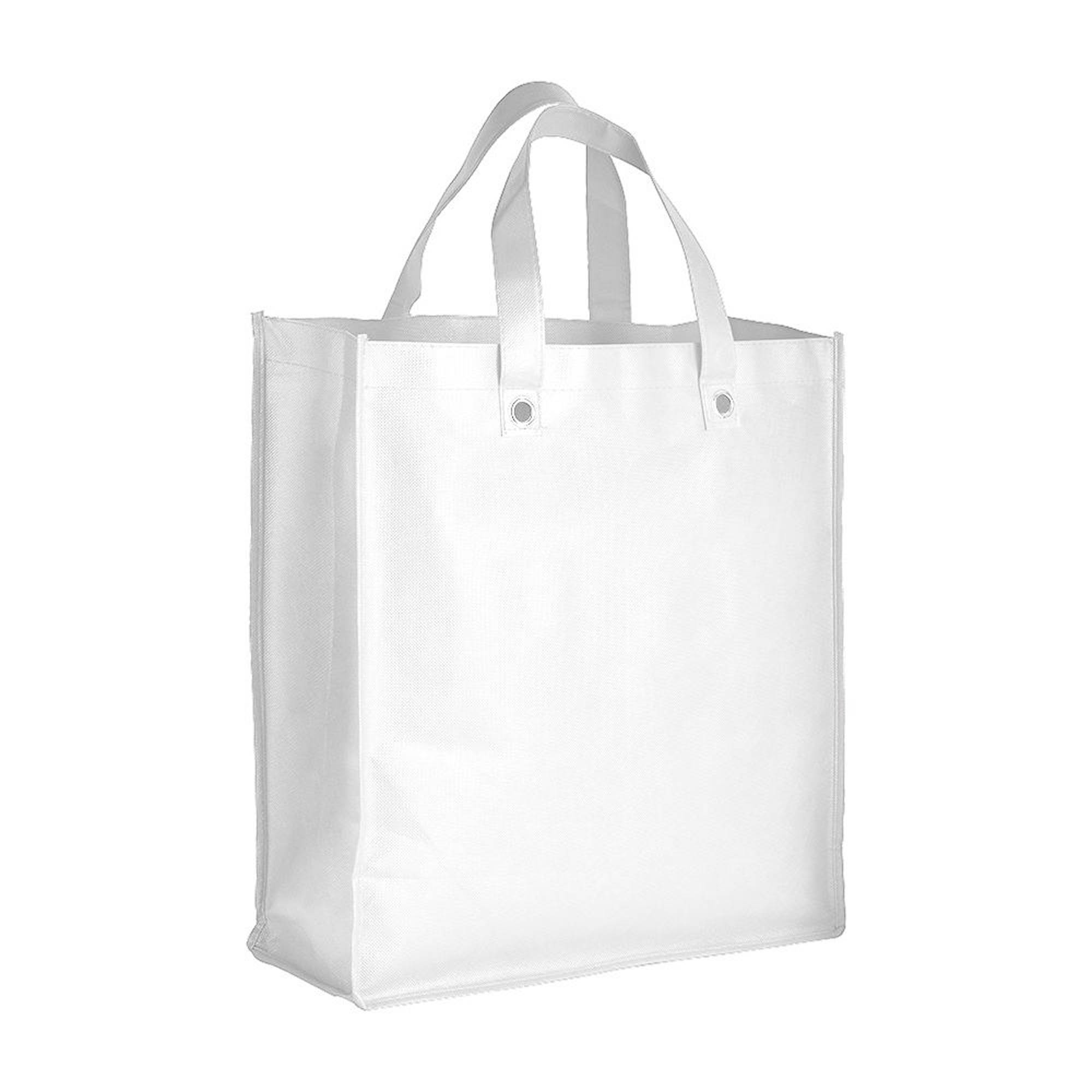 Stitched 80 g/m2 non-woven fabric foldable shopping bag with gusset and short handles White