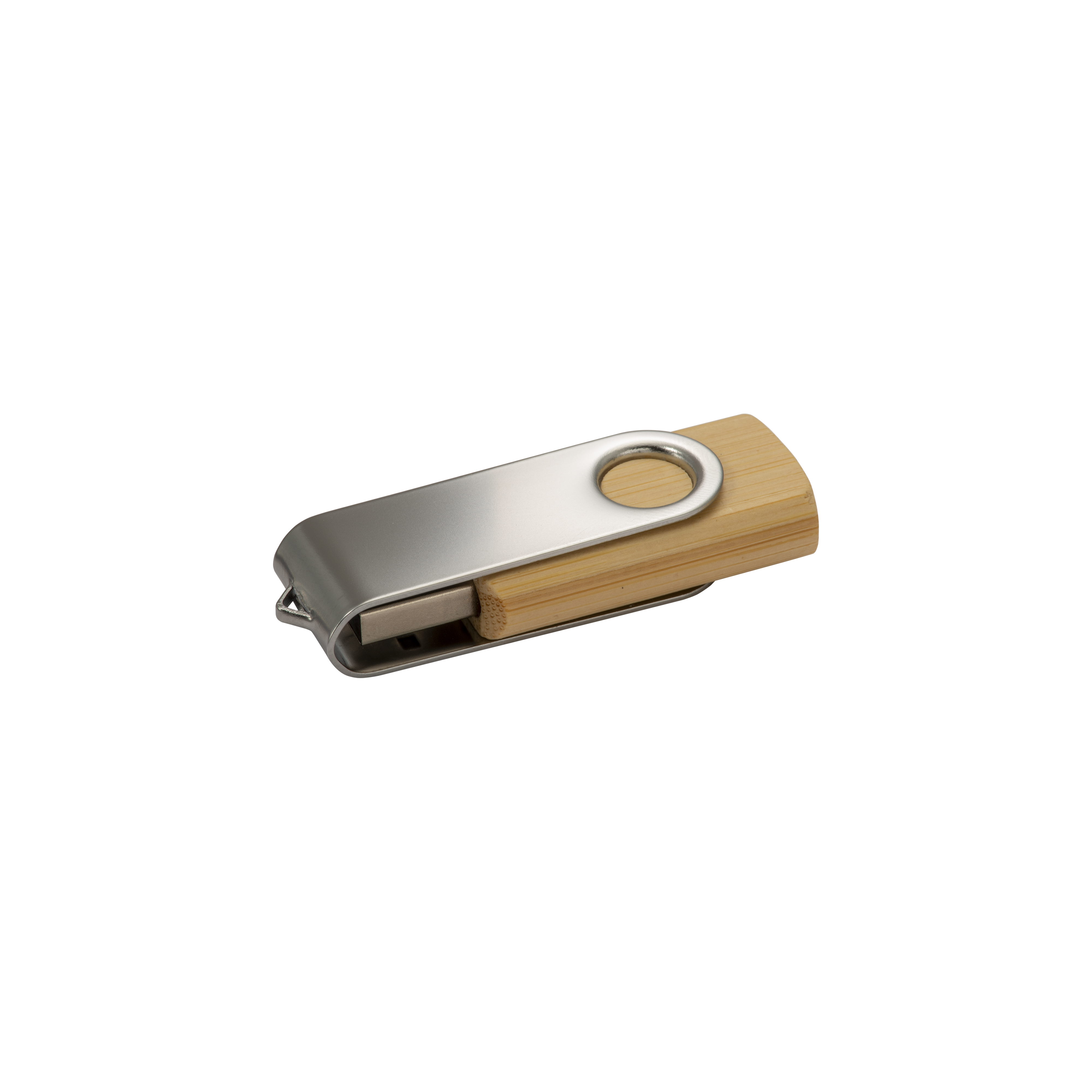 Bamboo/Metal Swivel USB Flash Drive 8GB. Silver