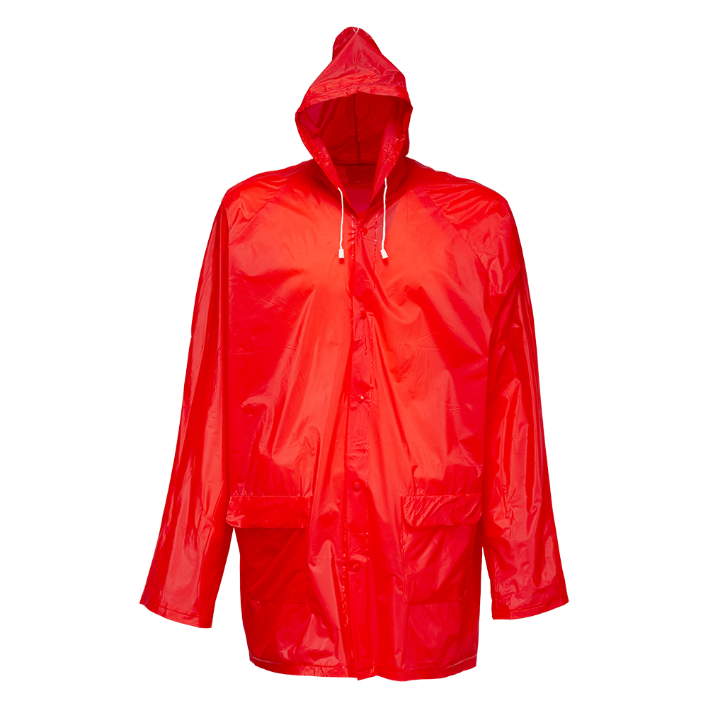 Embossed PVC (200 g) raincoat, supplied in a pocket-sized bag. One size Red