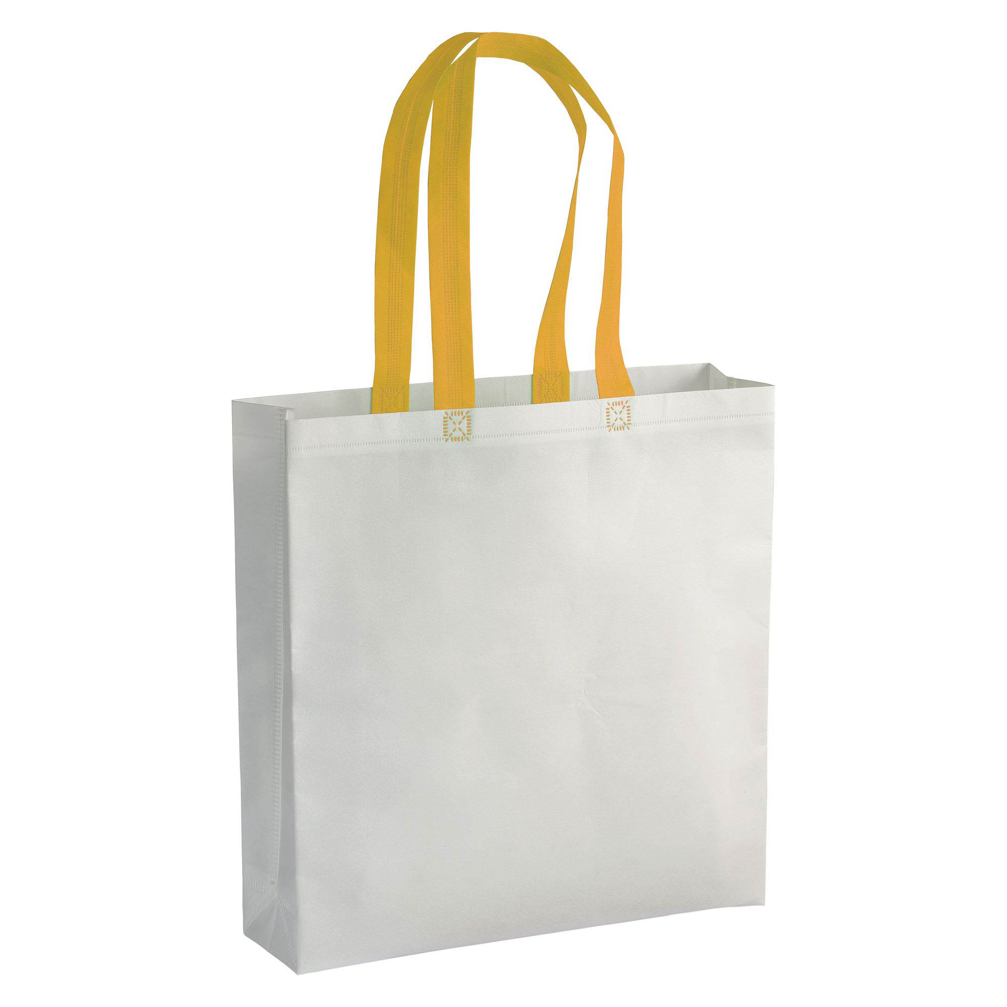 Laminated, heat-sealed 100 g/m2 non-woven fabric shopping bag with gusset and long handles Yellow