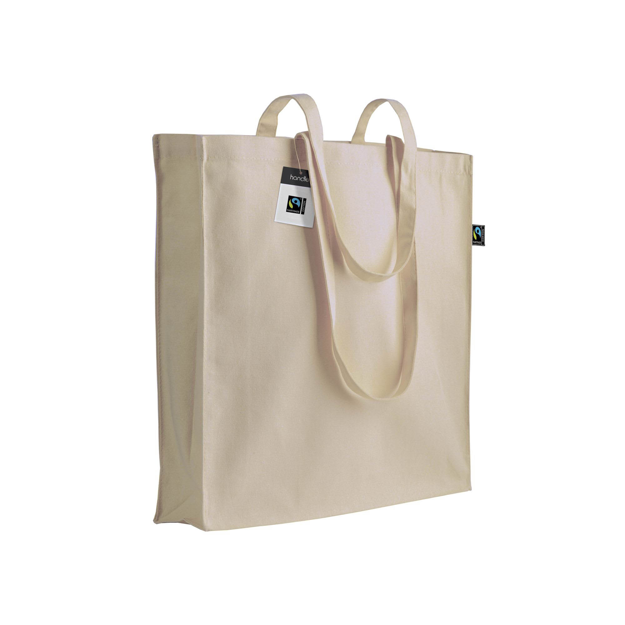 140g/m2 Fairtrade® shopping bag, long handles and bellows Natural