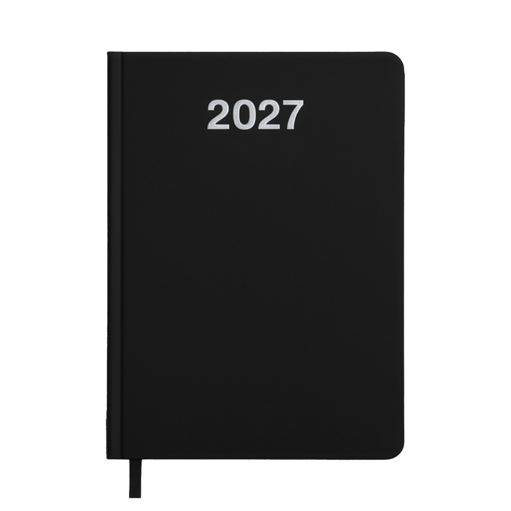 Daily planner 2027. Hard cover in matte laminated cardboard Black