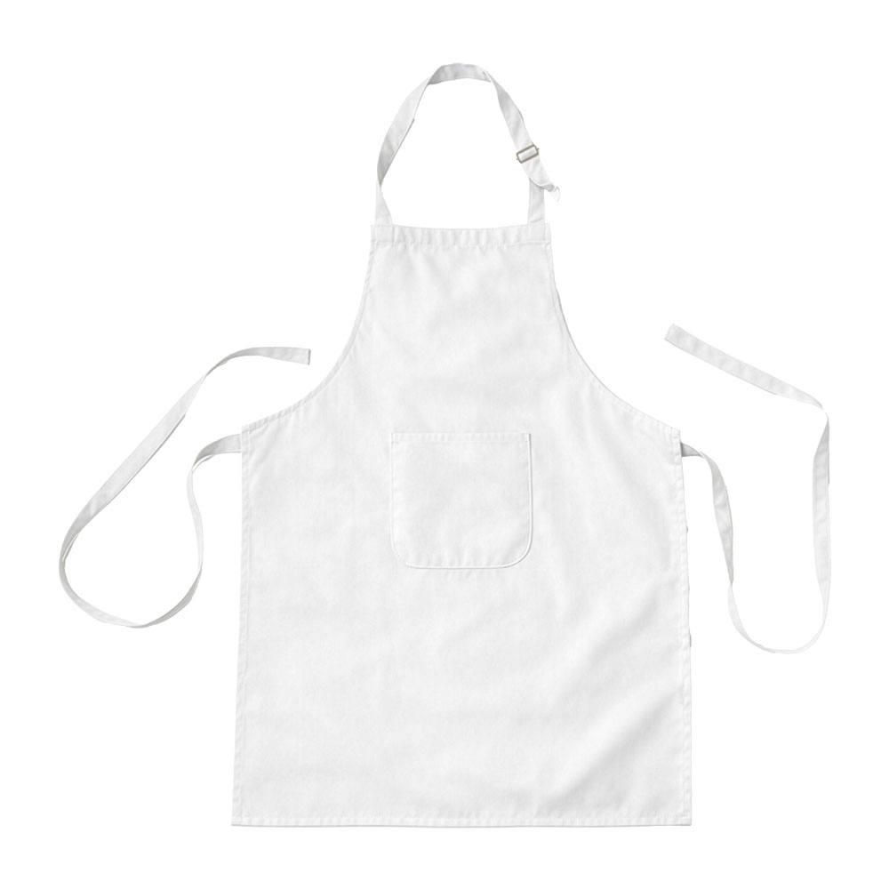 Adjustable long kitchen apron in cotton and polyester. Front pocket White