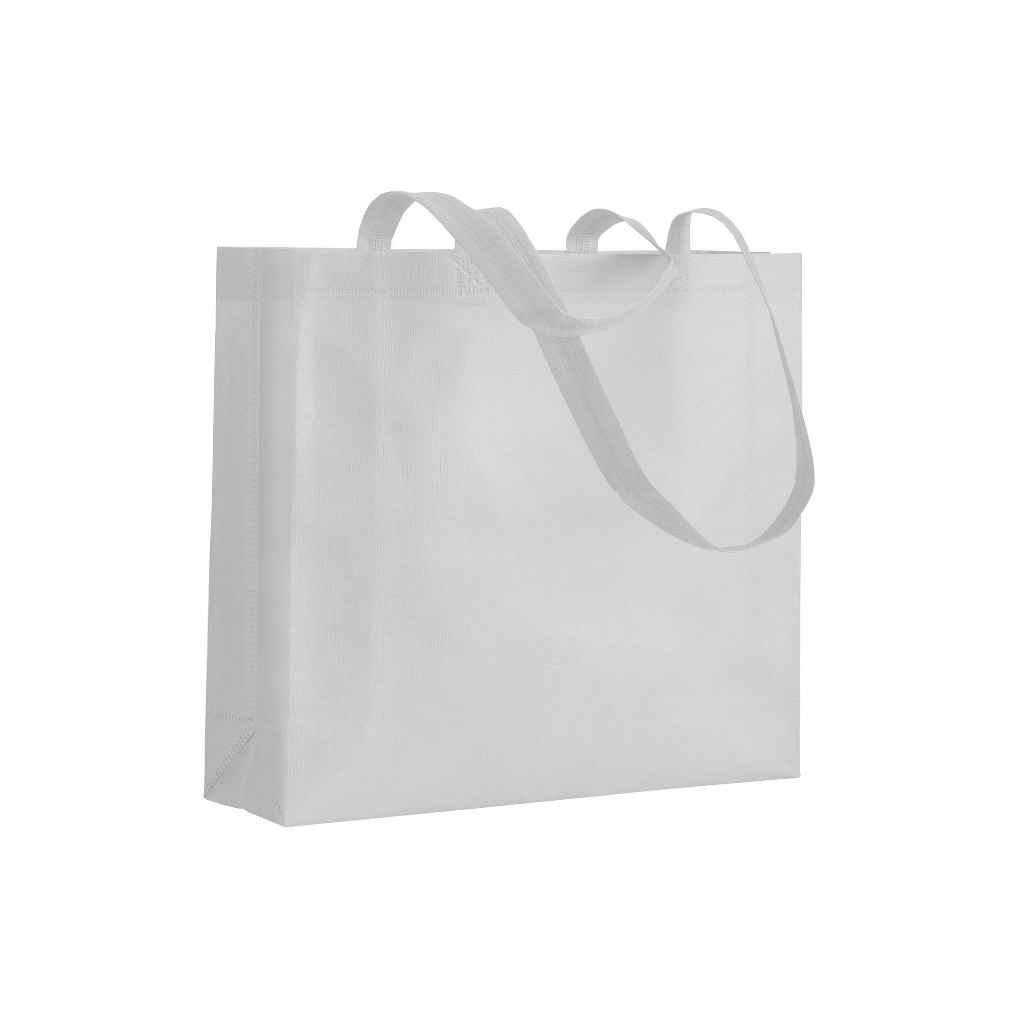 Heat-sealed 80 g/m2 non-woven fabric shopping bag with gusset and long handles White