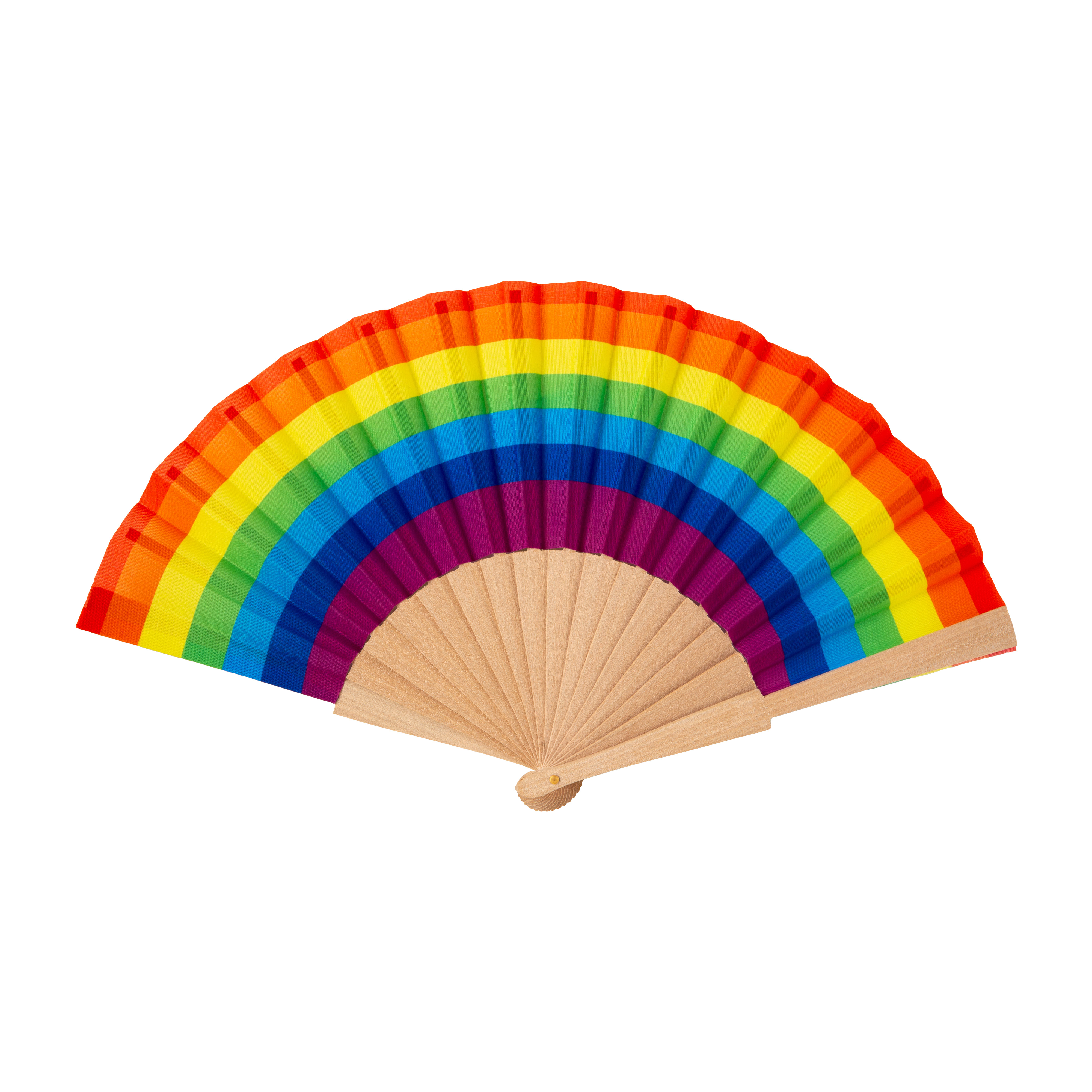 Rainbow polyester hand fan with wooden handle Multicolor