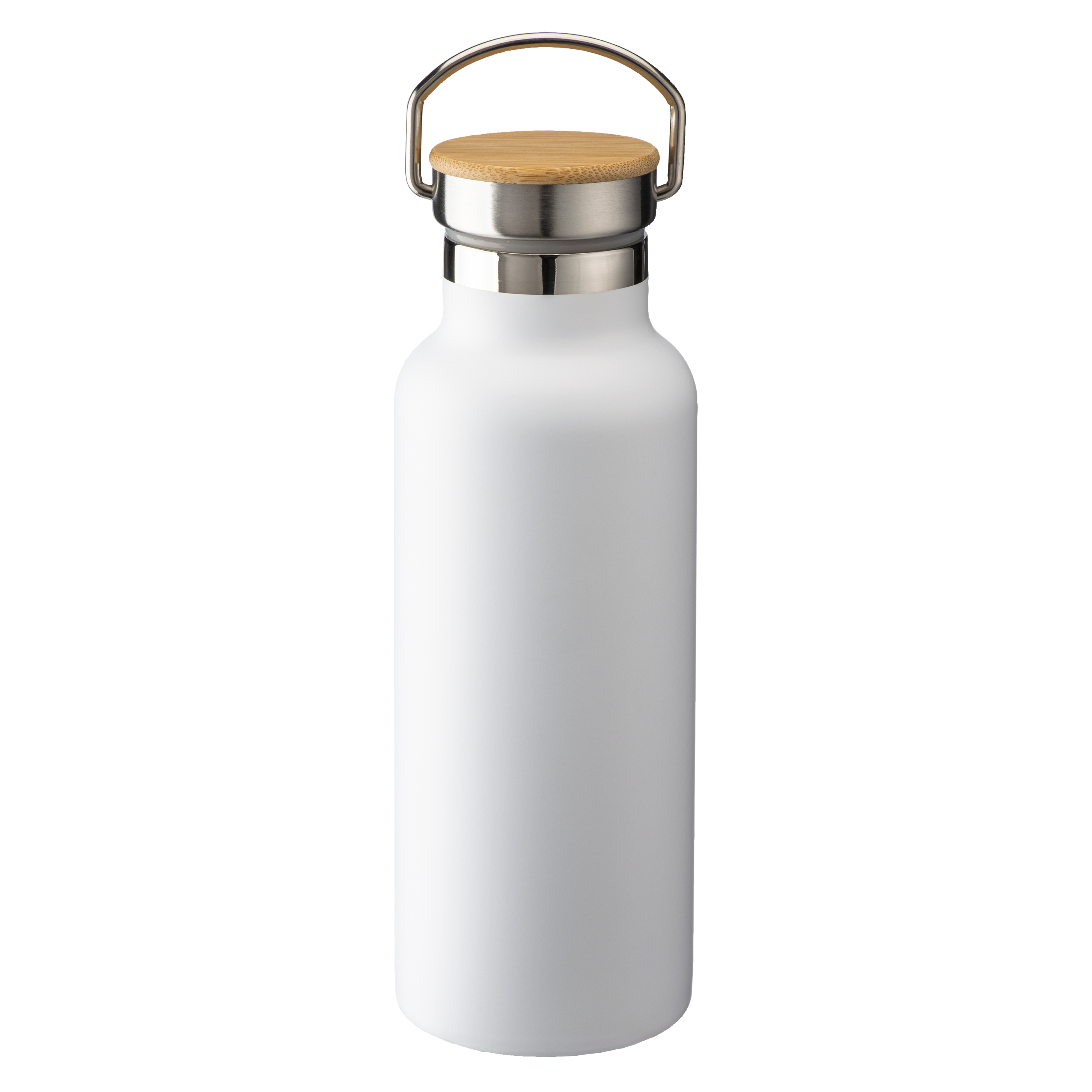 Double wall stainless steel insulating vacuum flask with bamboo lid White