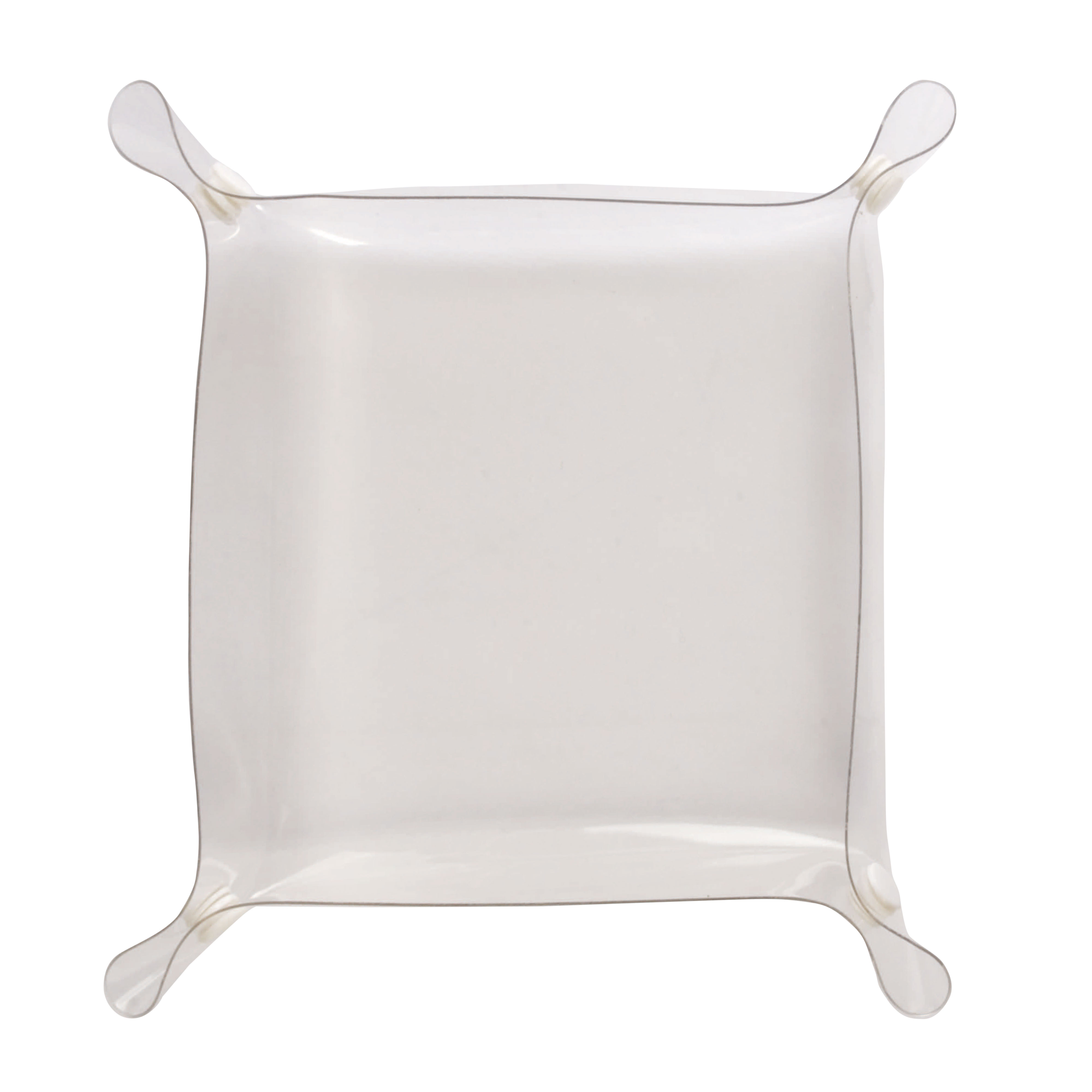 Transparent PVC bits and bobs tray with white plastic buttons (23 x 23 cm) Transparent