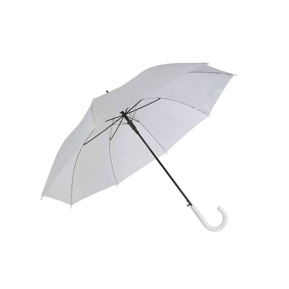 Automatic umbrella with metal shaft and plastic crook handle White