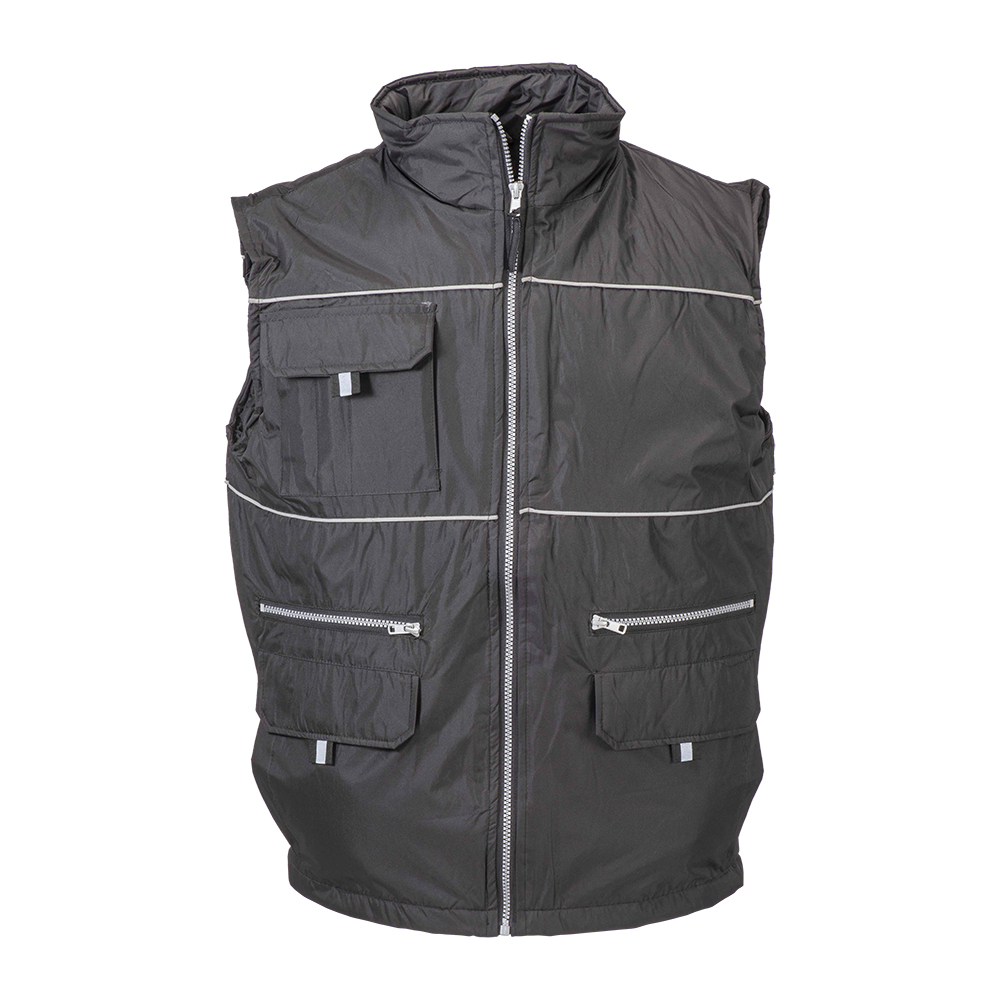 Padded, water-resistant polyester vest with reflective piping and pongee mesh inner lining Black S