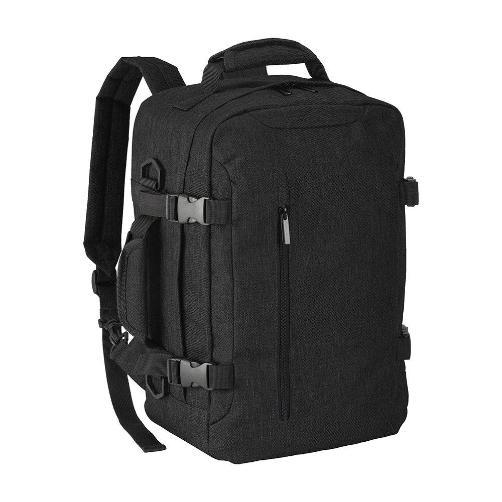 Cabin size travel backpack with laptop holder (15) in 900D melange polyester Black